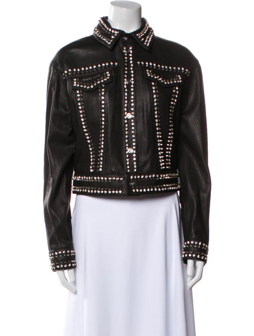 Philipp Plein Leather Printed Biker Jacket