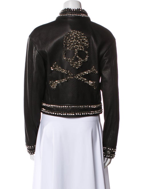 Philipp Plein Leather Printed Biker Jacket