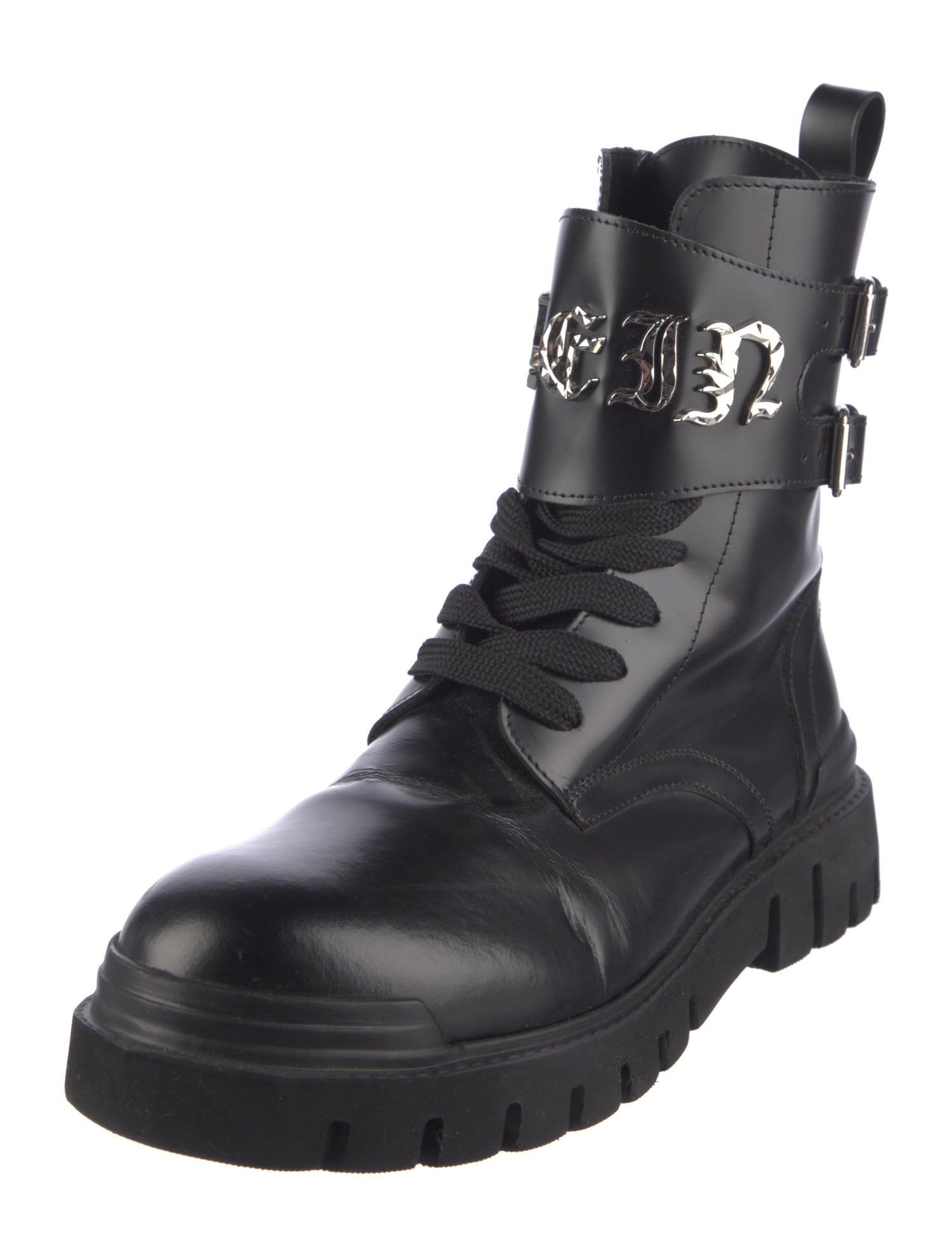 Philipp Plein Leather Combat Boots