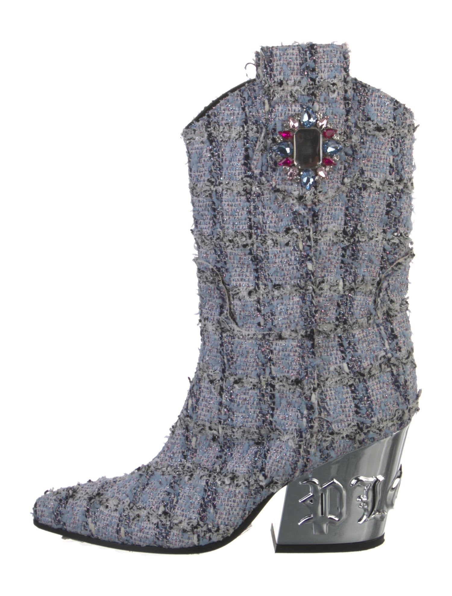 Philipp Plein Tweed Pattern Western Boots