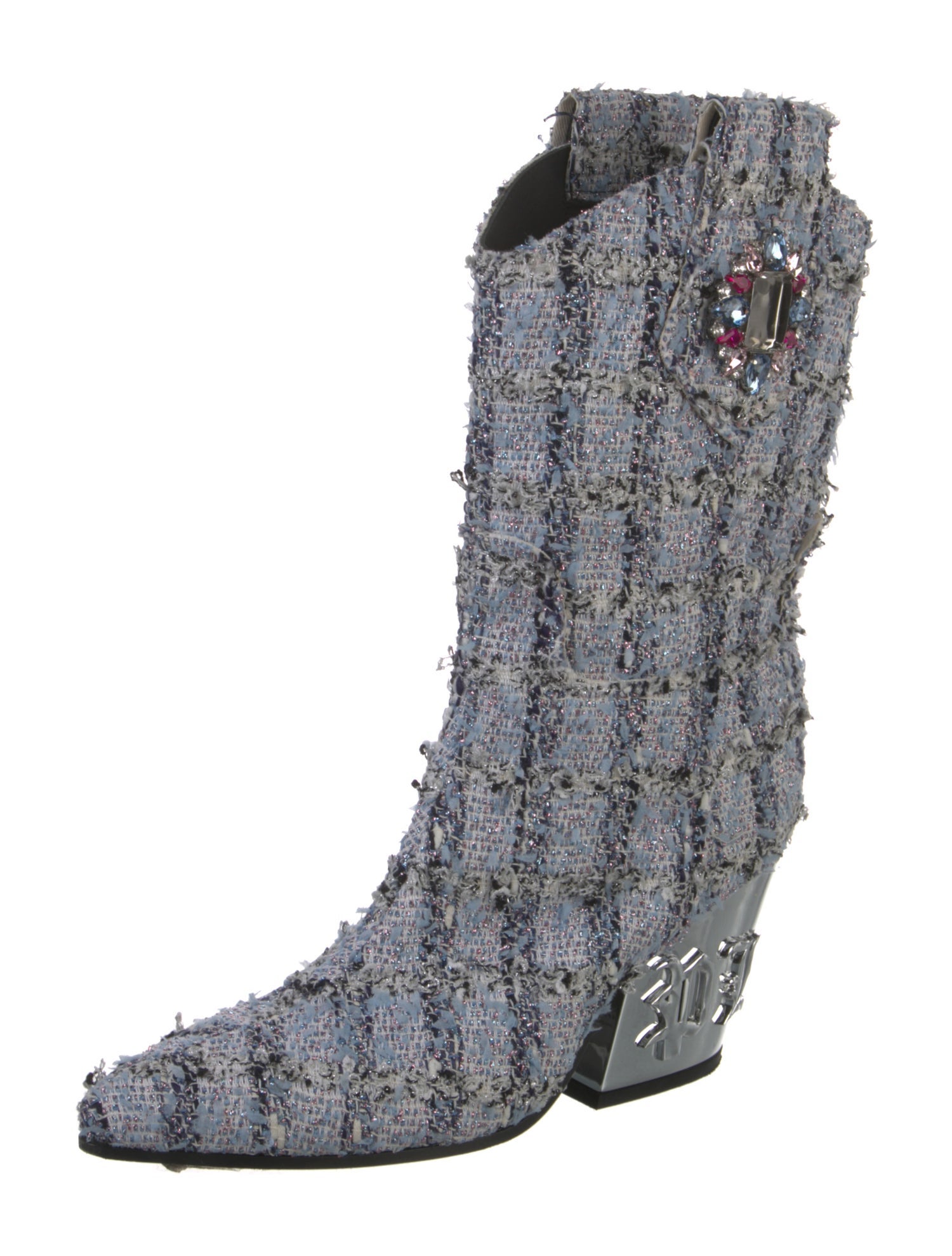 Philipp Plein Tweed Pattern Western Boots