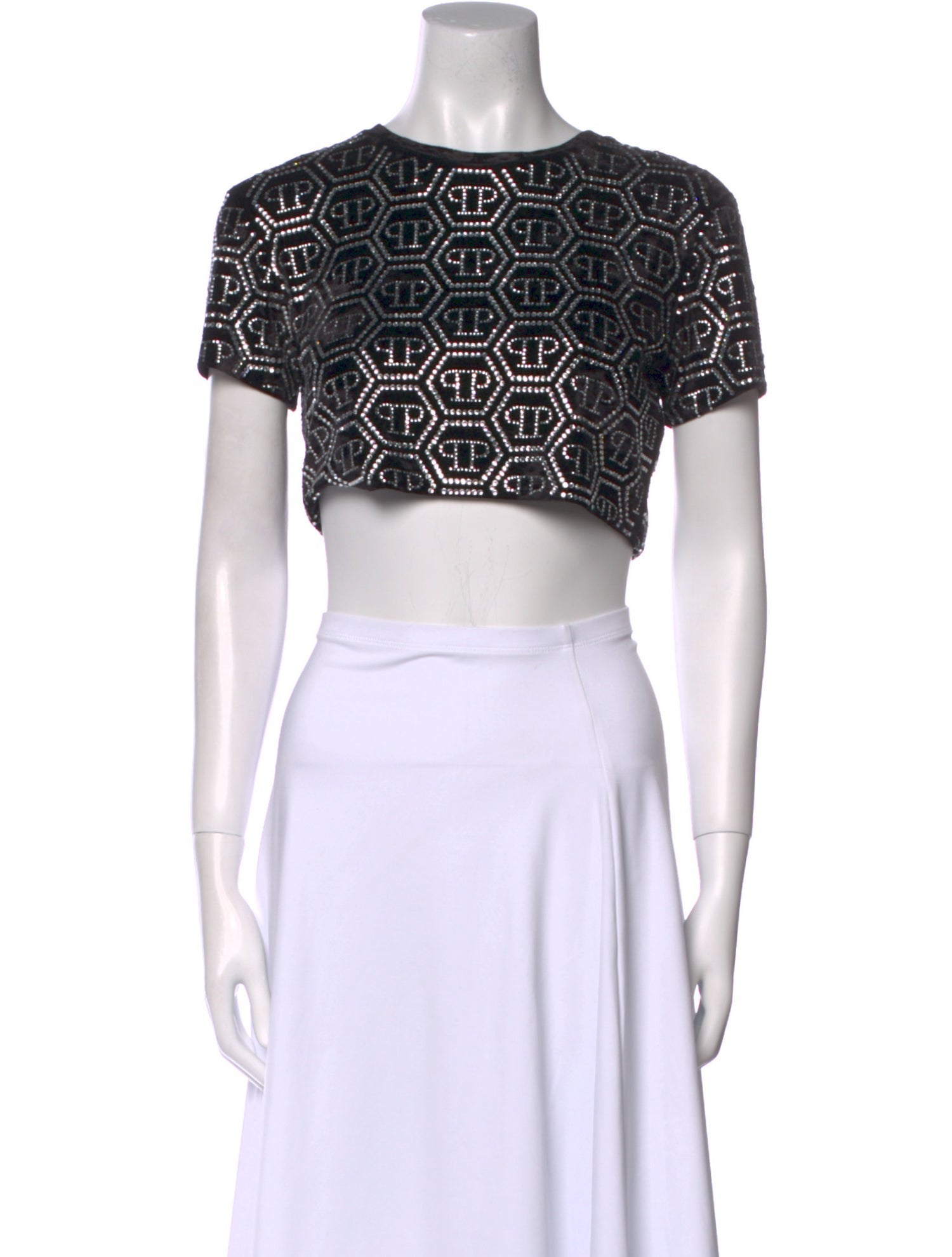 Philipp Plein Printed Crew Neck Crop Top