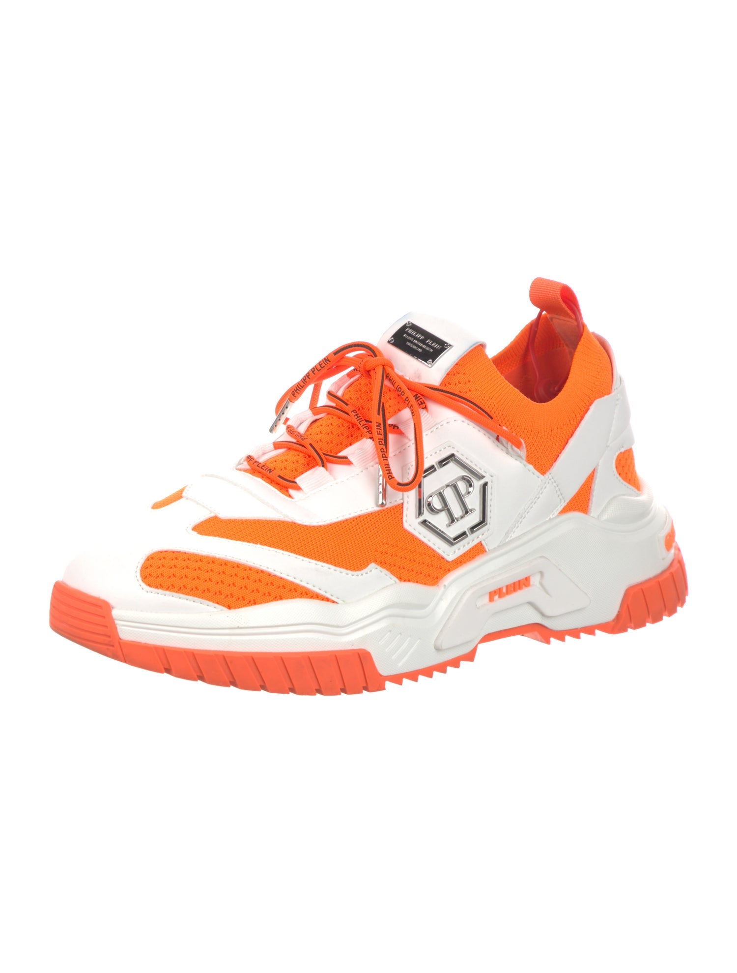 Philipp Plein Leather Colorblock Pattern Athletic Sneakers