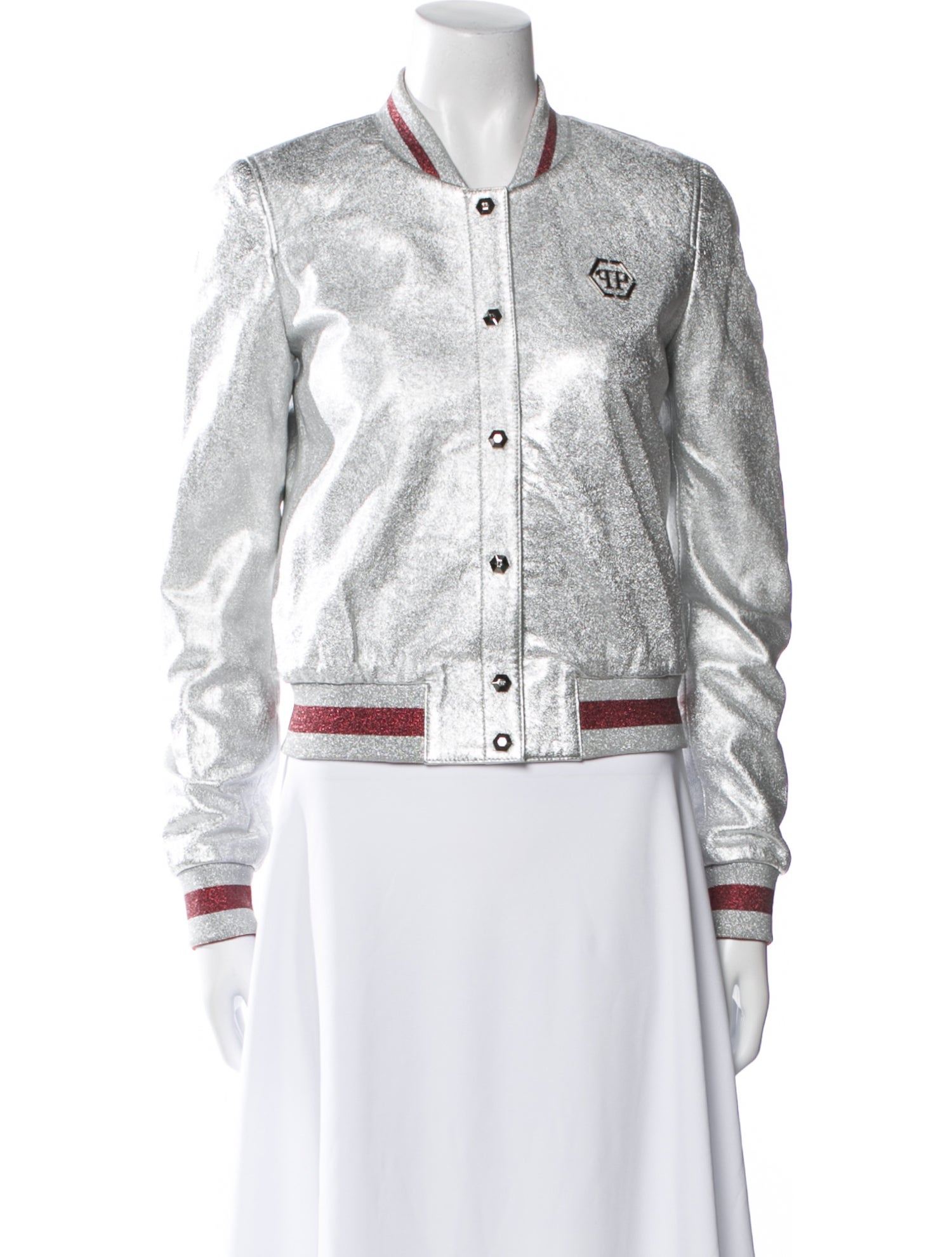 Philipp Plein Lamb Leather Colorblock Pattern Jacket