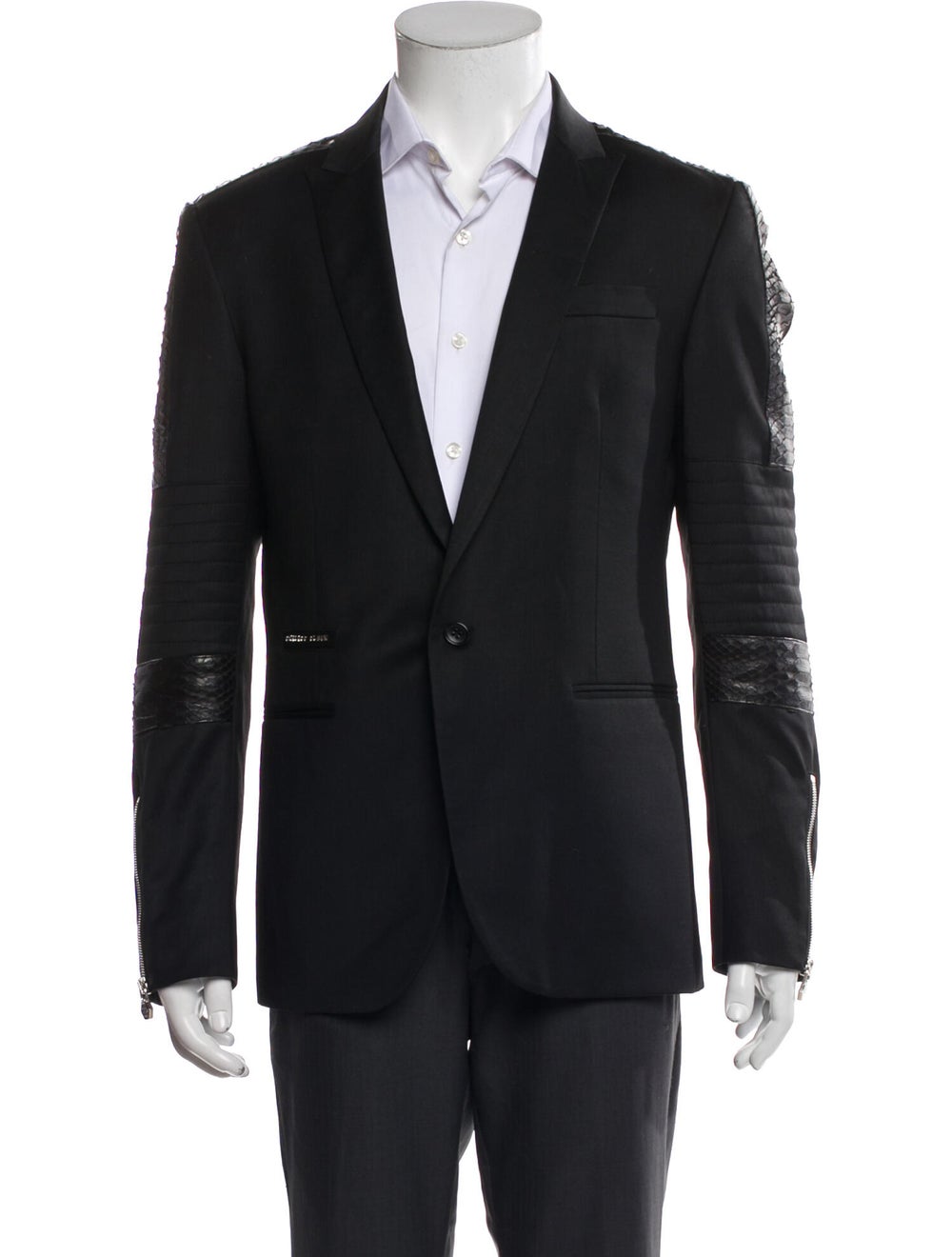 Philipp Plein Men's solid black python trimmed bl… - image 1