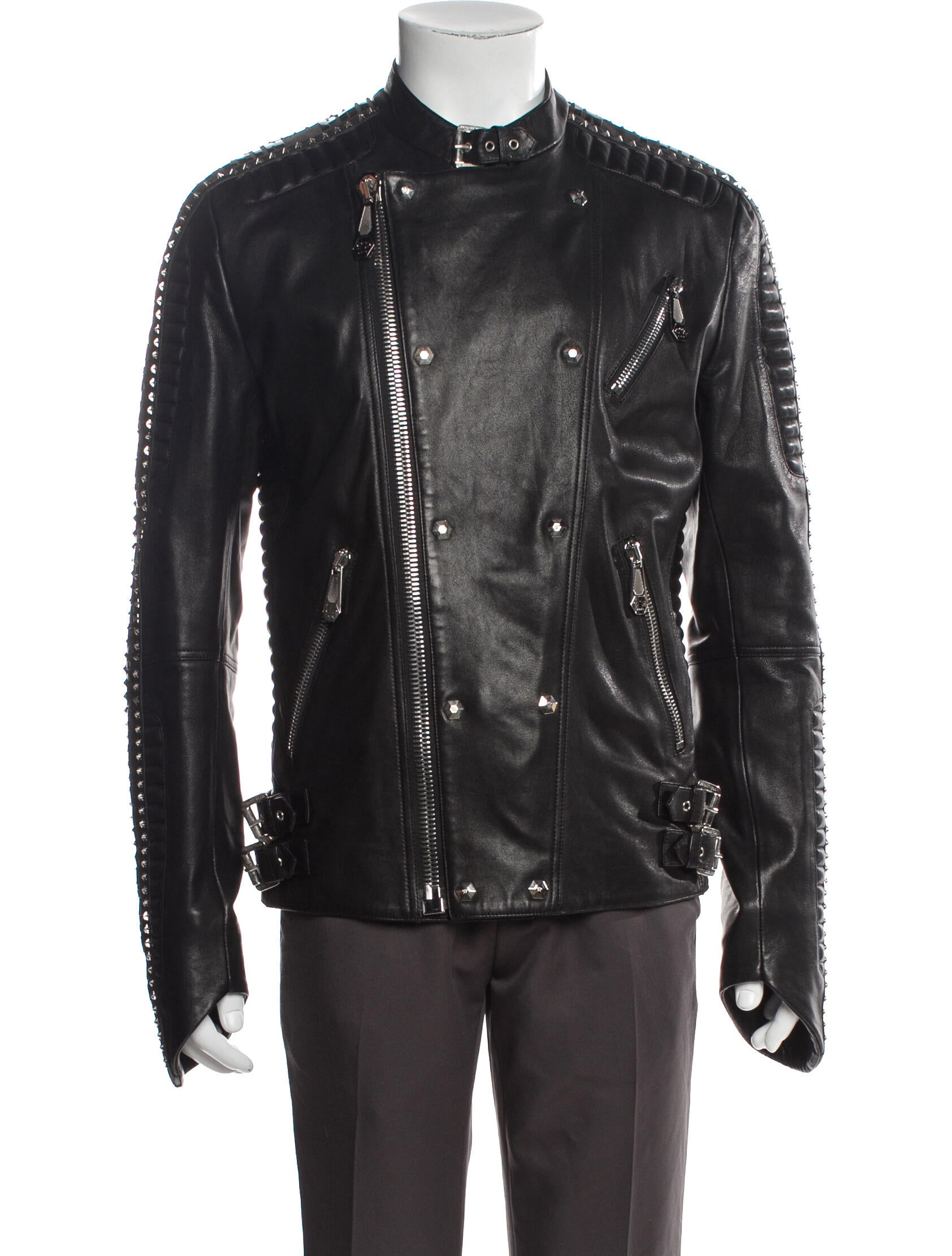 Philipp Plein Lamb Leather Moto Jacket