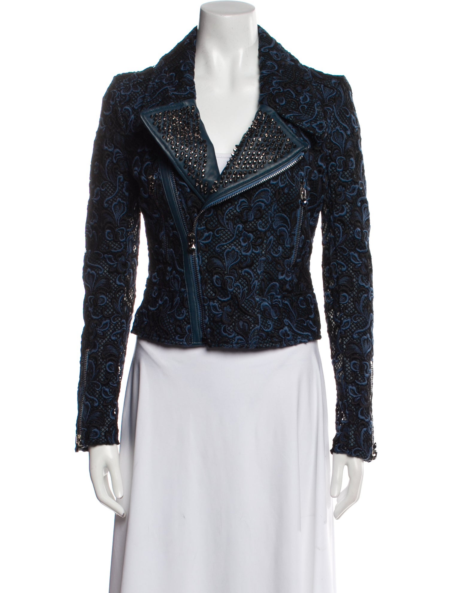 Philipp Plein Tweed Pattern Biker Jacket