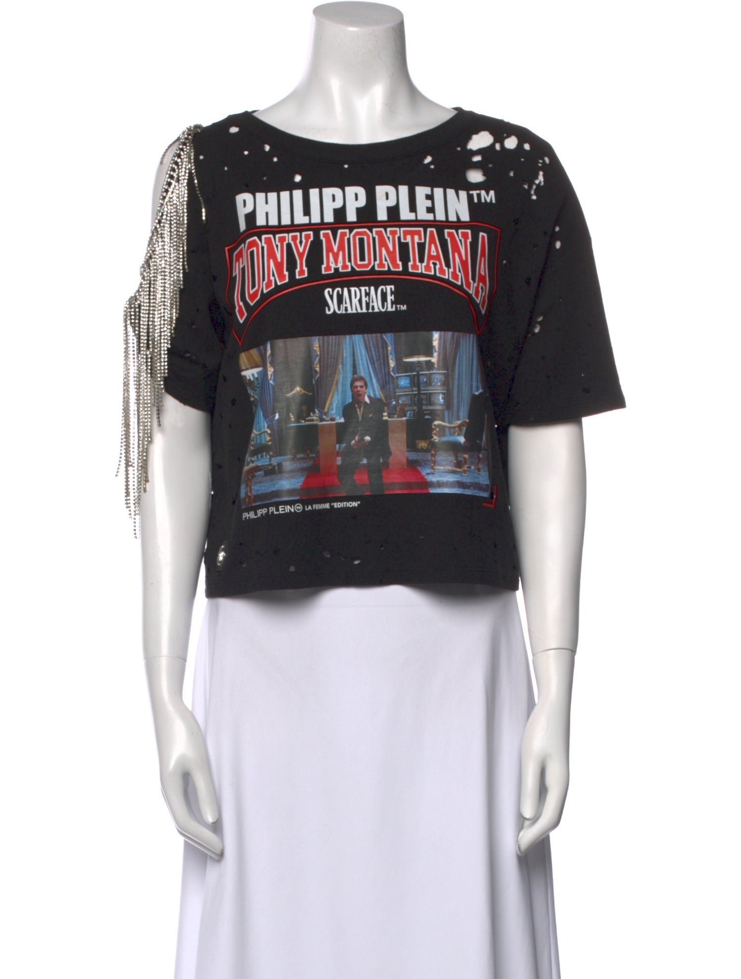 Philipp Plein Graphic Print Scoop Neck Crop Top