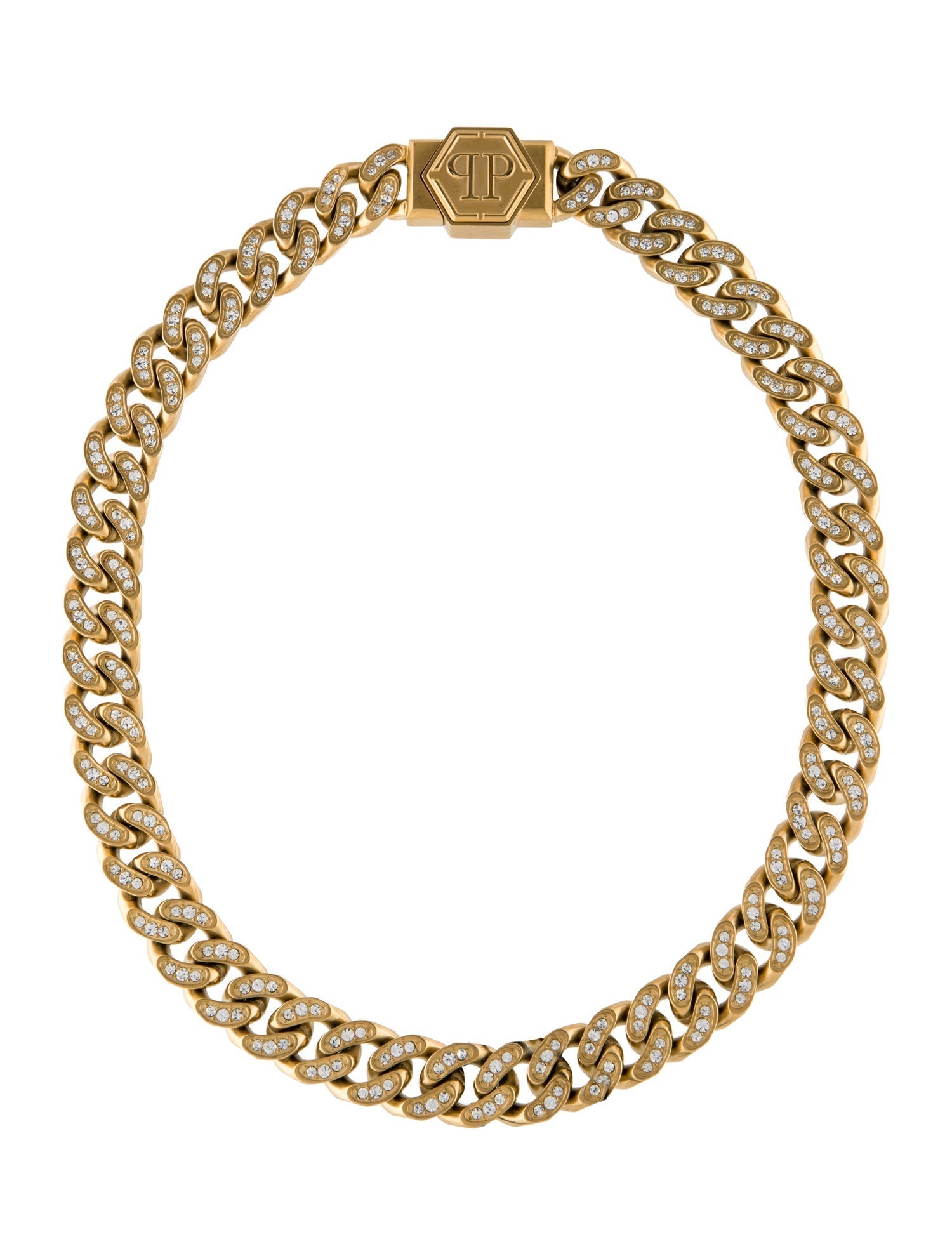 Philipp Plein Crystal Pavé Hexagon Link Chain Necklace