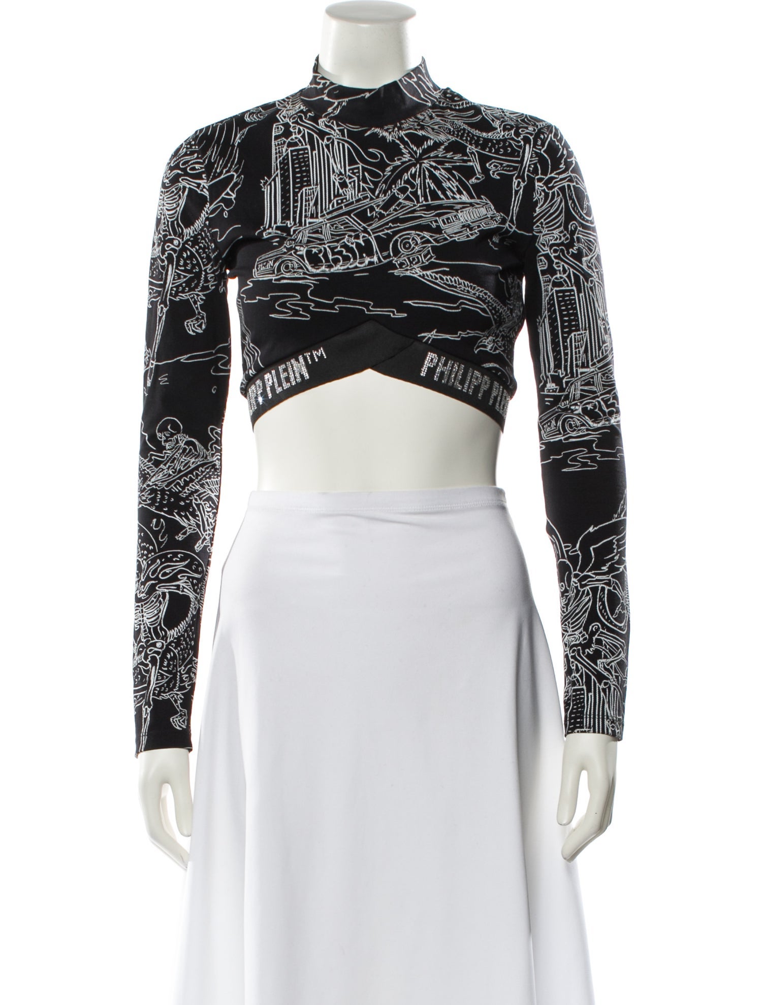 Philipp Plein Printed Mock Neck Crop Top