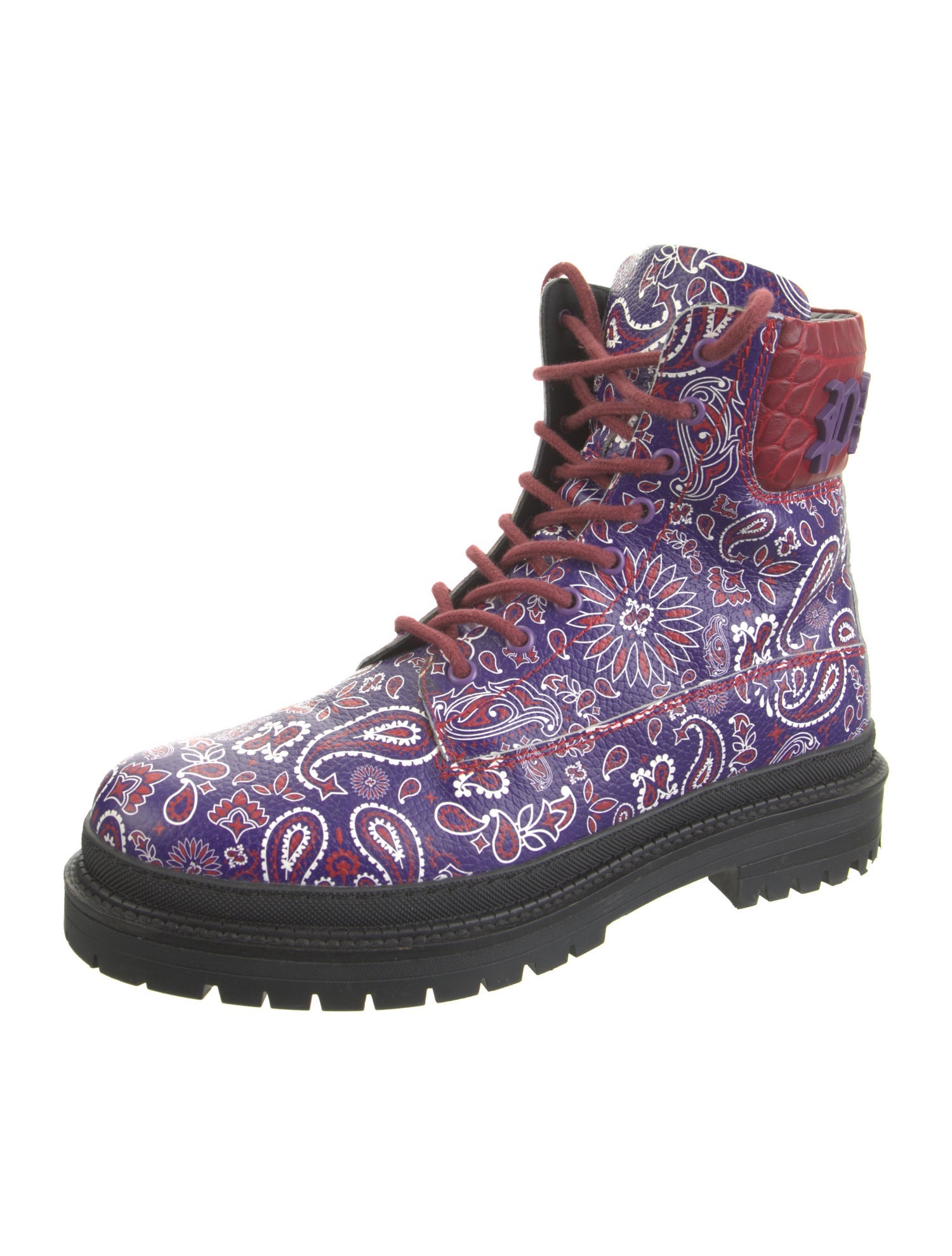 Philipp Plein Leather Paisley Print Lace-Up Boots