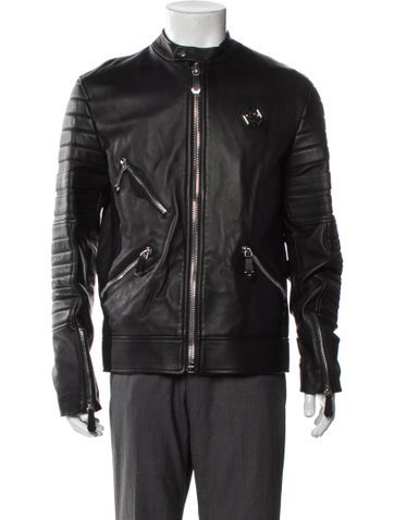 Pre-owned Philipp Plein Lamb Fur Moto Jacket In Gray