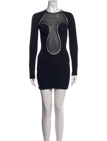 Pre-owned Philipp Plein Crew Neck Mini Dress In Black