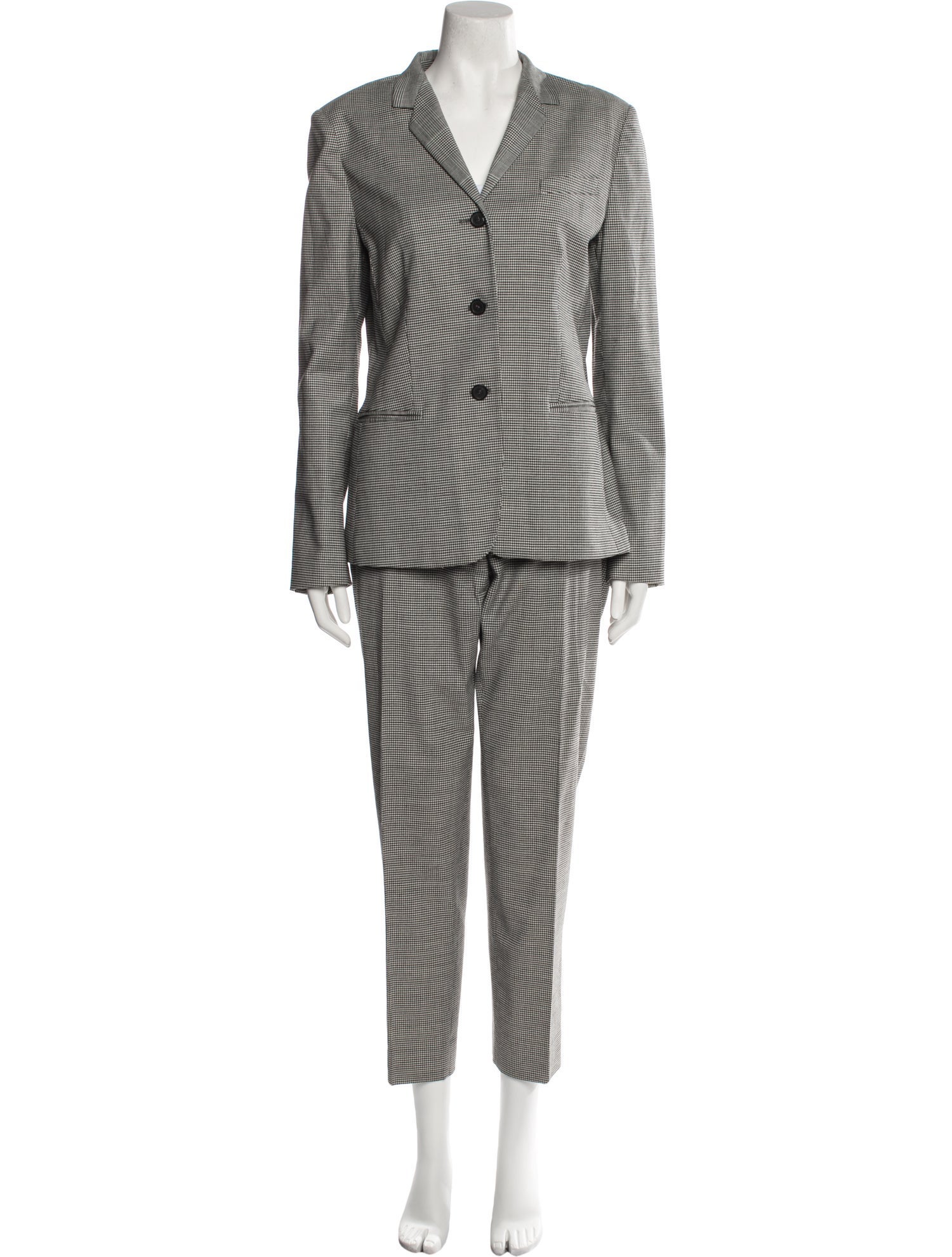 Piazza Sempione Virgin Wool Plaid Print Pantsuit