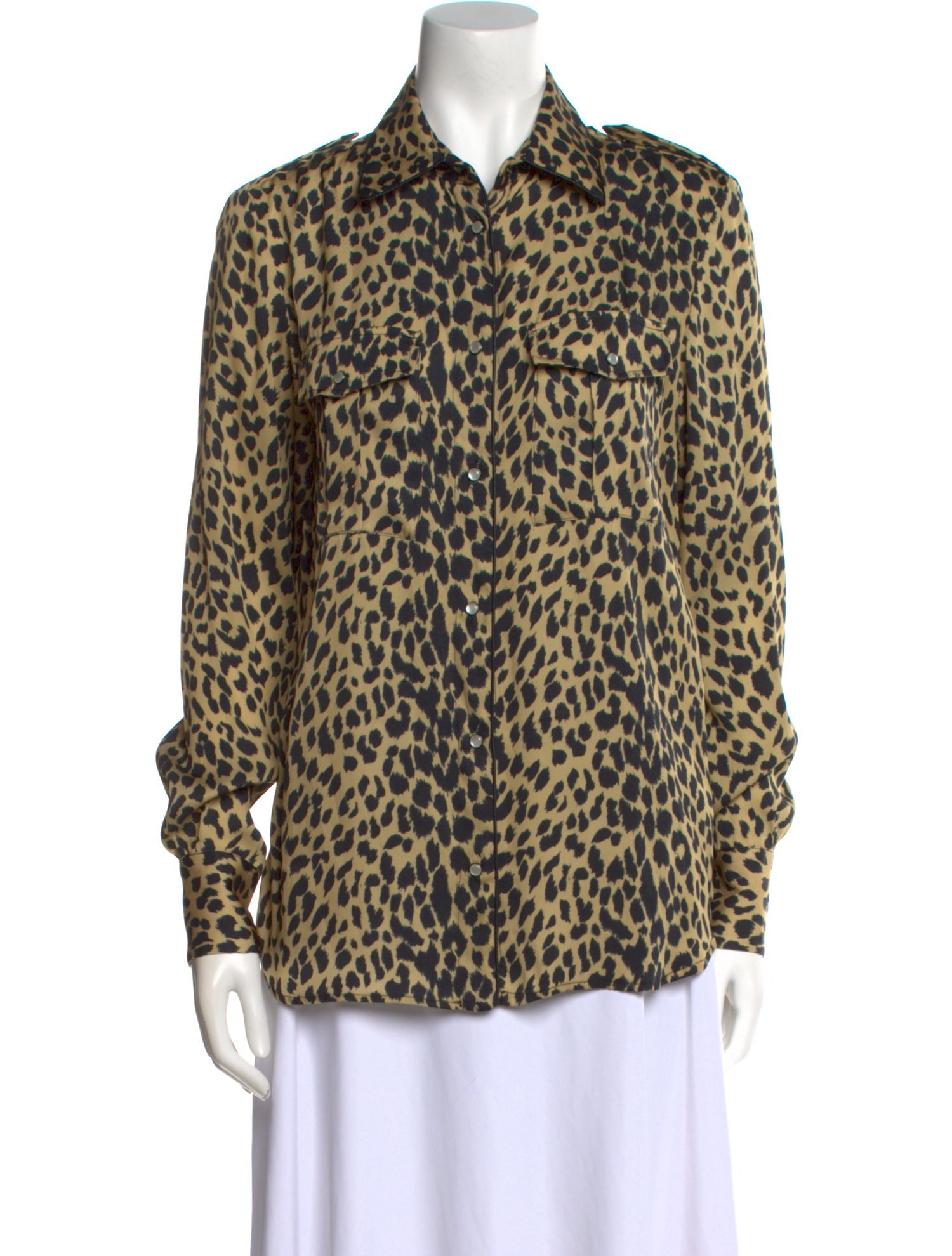 Piazza Sempione Animal Print Long Sleeve Button-Up Top