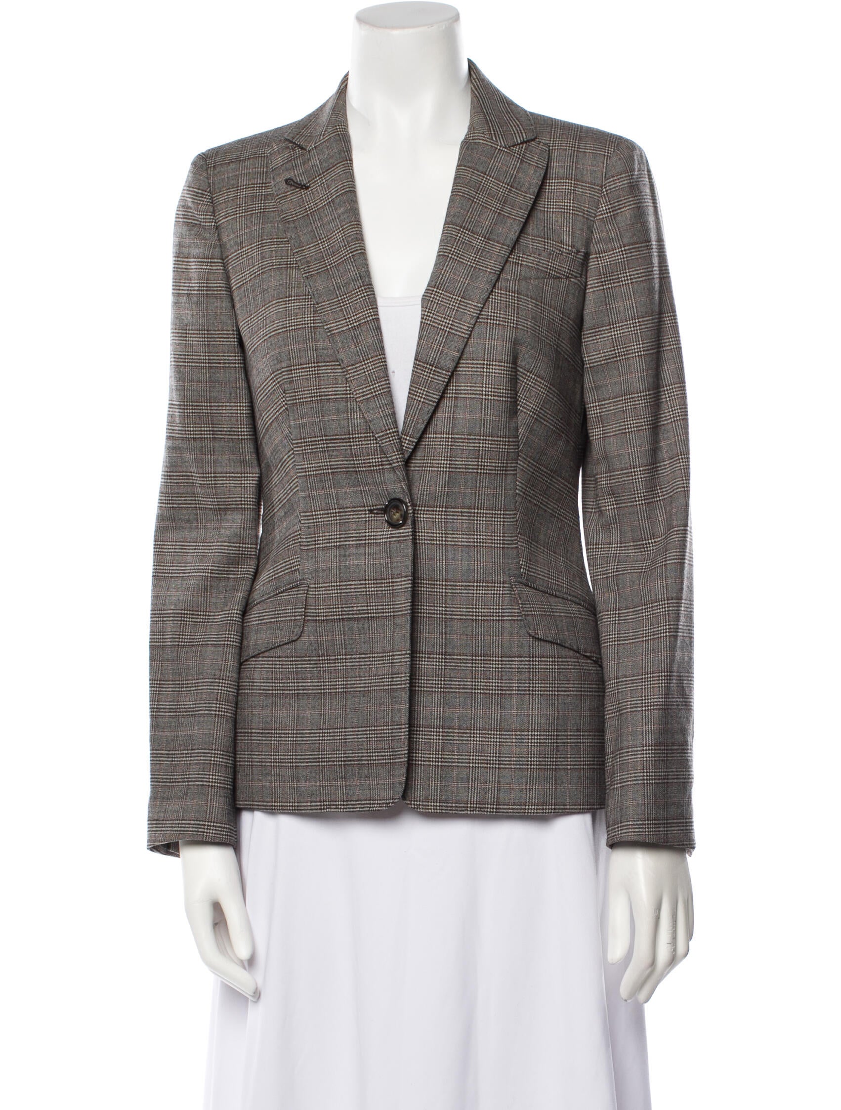 Piazza Sempione Virgin Wool Plaid Print Blazer