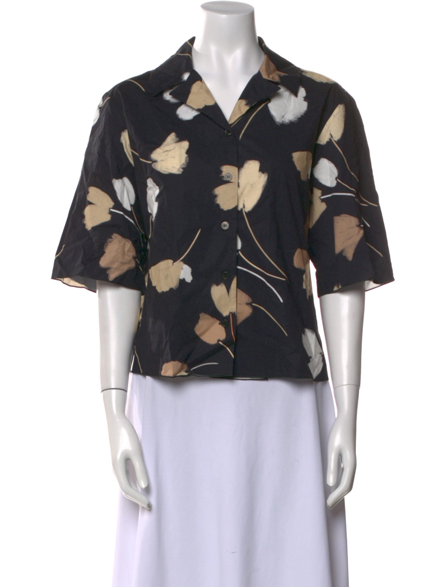 Piazza Sempione Floral Print Three-Quarter Sleeve Button-Up Top