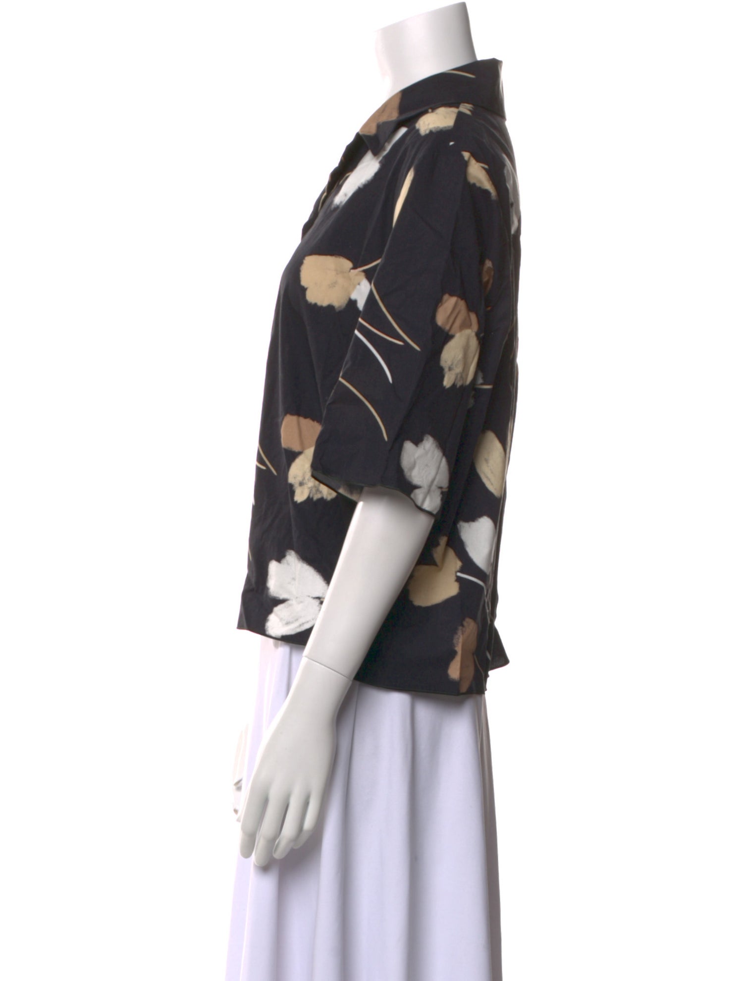 Piazza Sempione Floral Print Three-Quarter Sleeve Button-Up Top