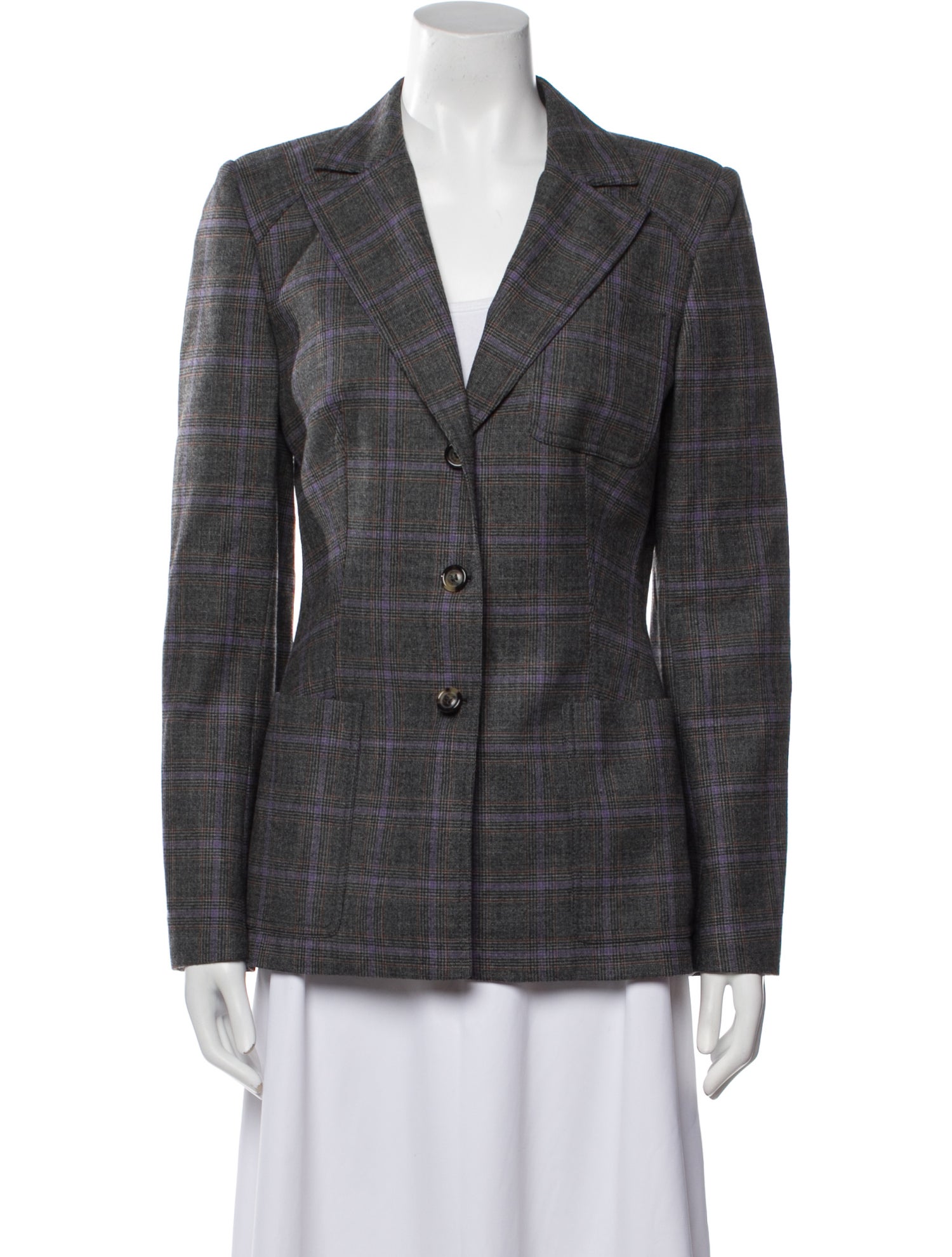 Piazza Sempione Wool Plaid Print Blazer