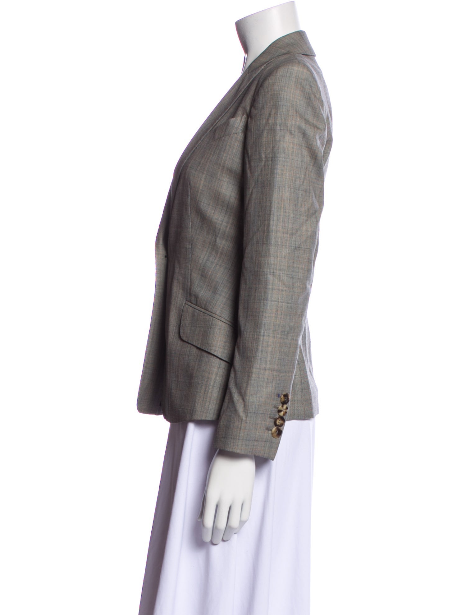 Piazza Sempione Virgin Wool Plaid Print Blazer