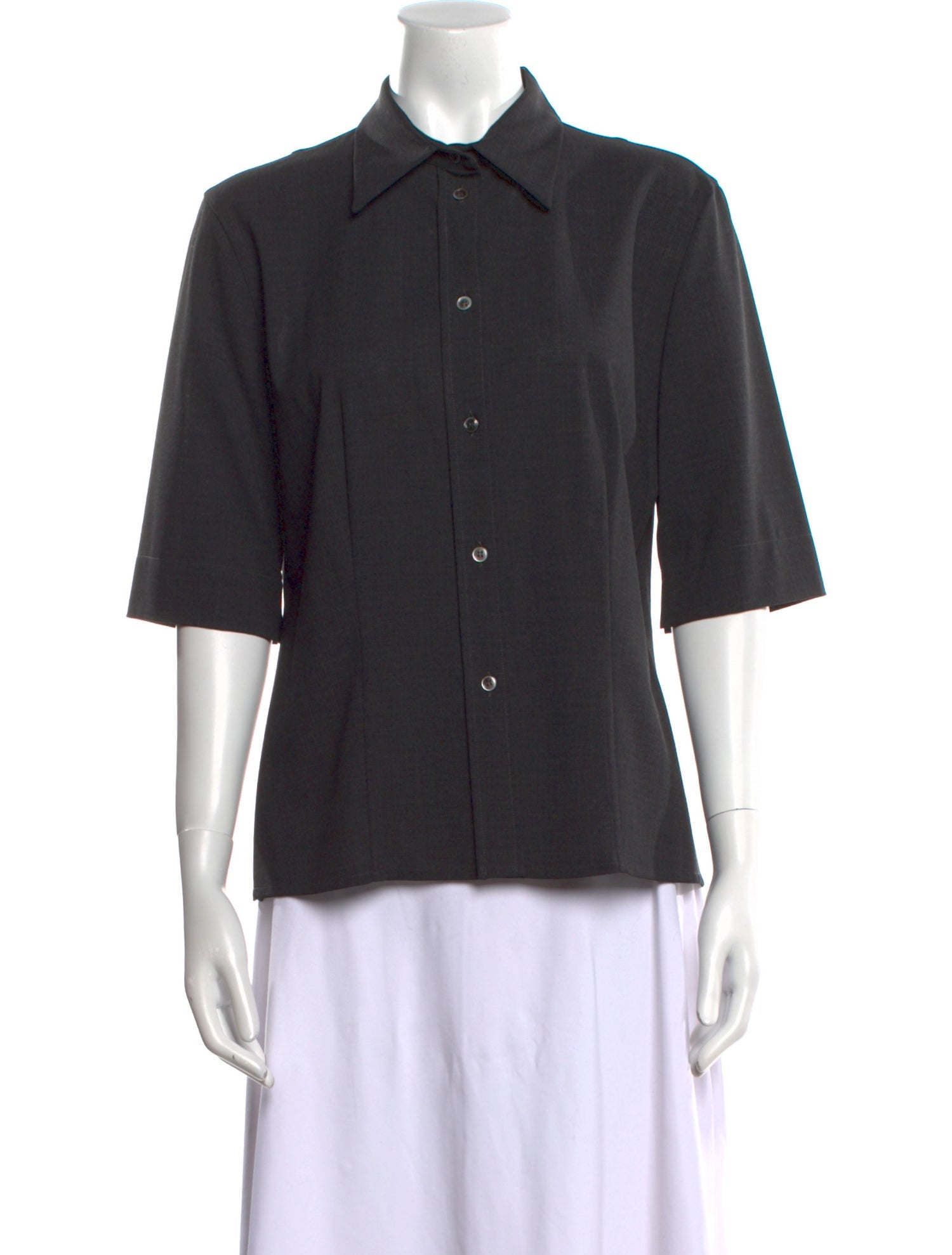 Piazza Sempione Wool Three-Quarter Sleeve Button-Up Top