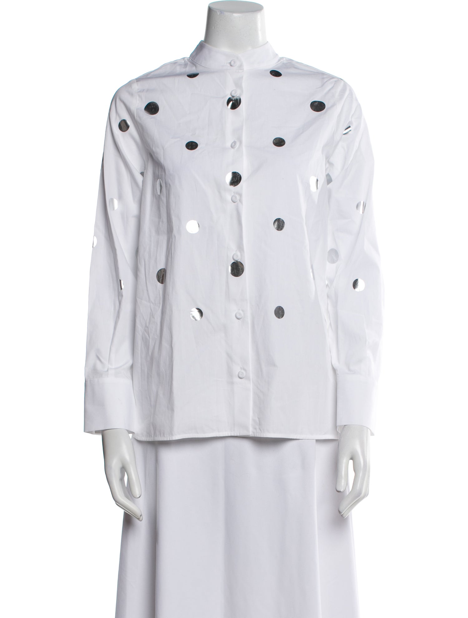 Piazza Sempione Printed Mock Neck Button-Up Top