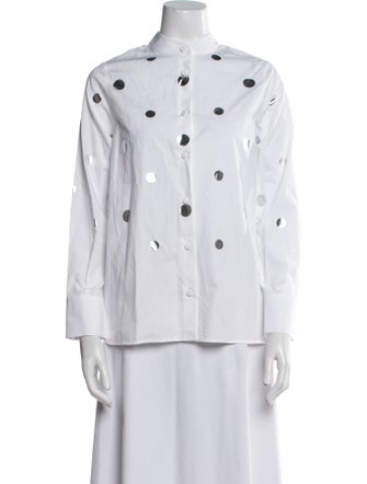 Piazza Sempione Printed Mock Neck Button-Up Top