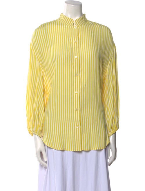 Piazza Sempione Striped Mock Neck Button-Up Top