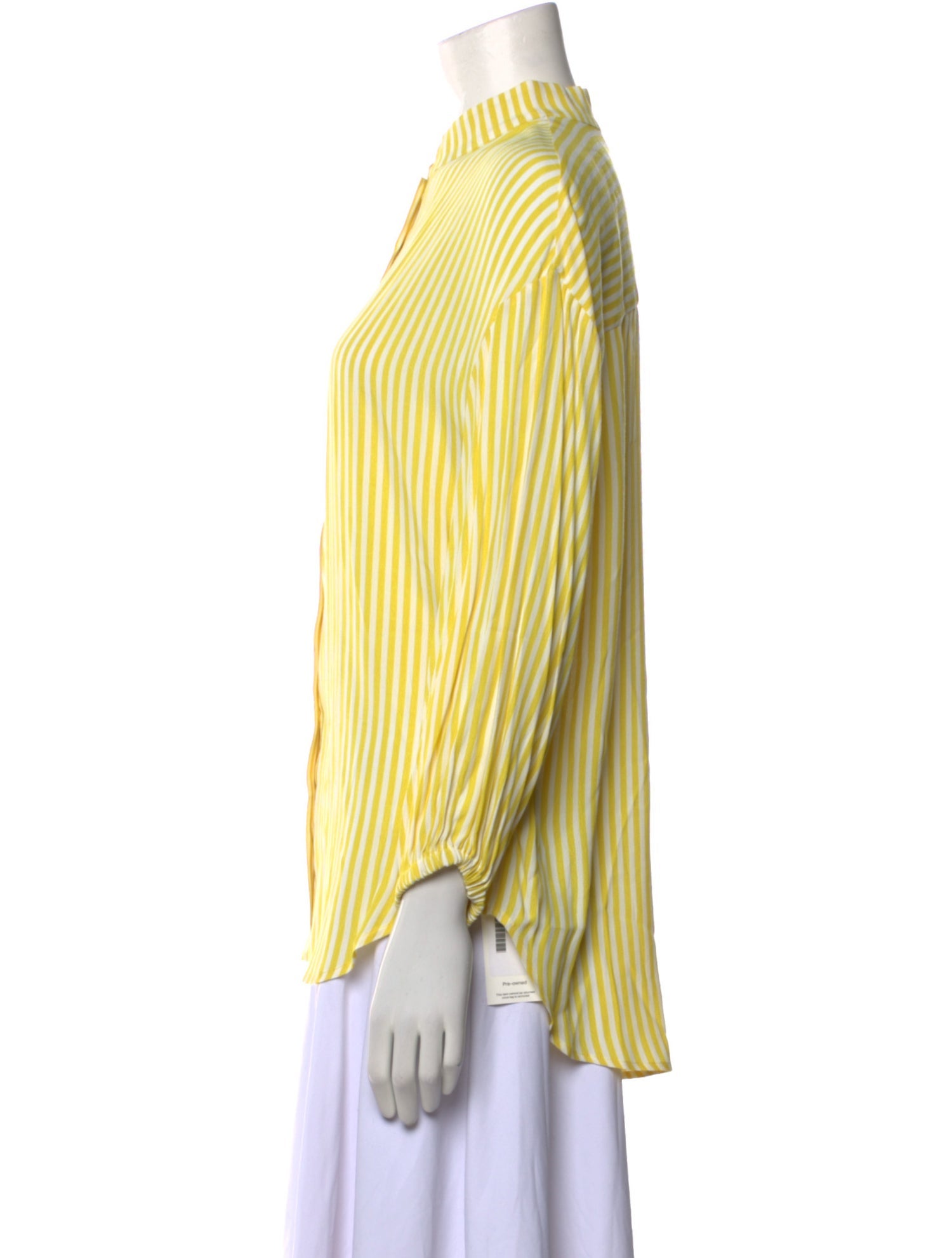 Piazza Sempione Striped Mock Neck Button-Up Top
