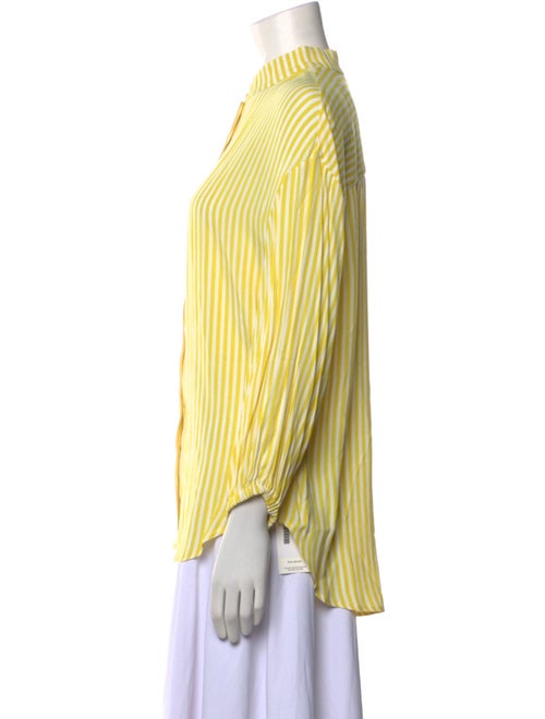 Piazza Sempione Striped Mock Neck Button-Up Top