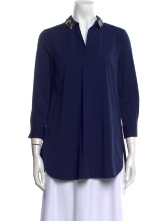 Piazza Sempione Three-Quarter Sleeve Button-Up Top