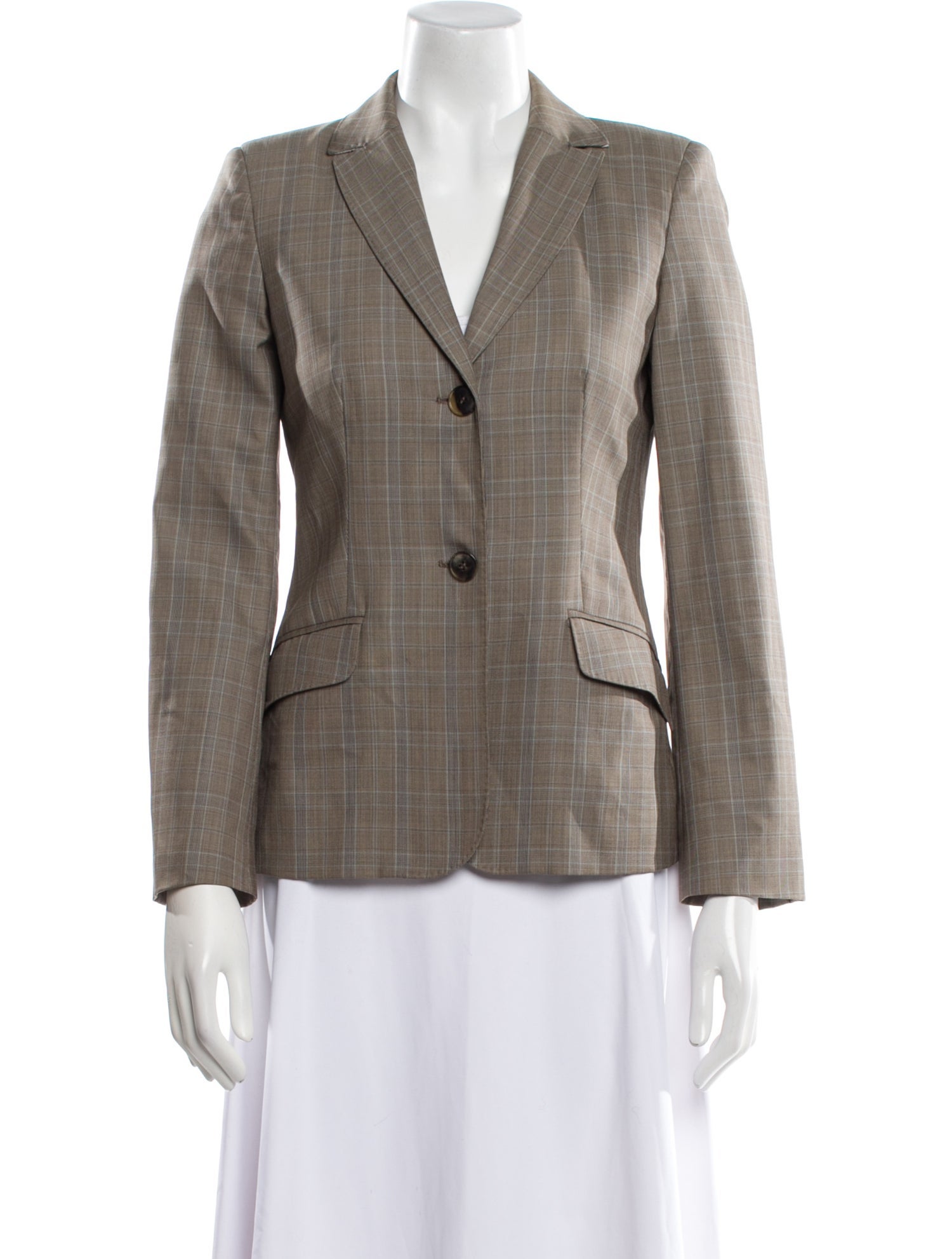 Piazza Sempione Virgin Wool Plaid Print Blazer