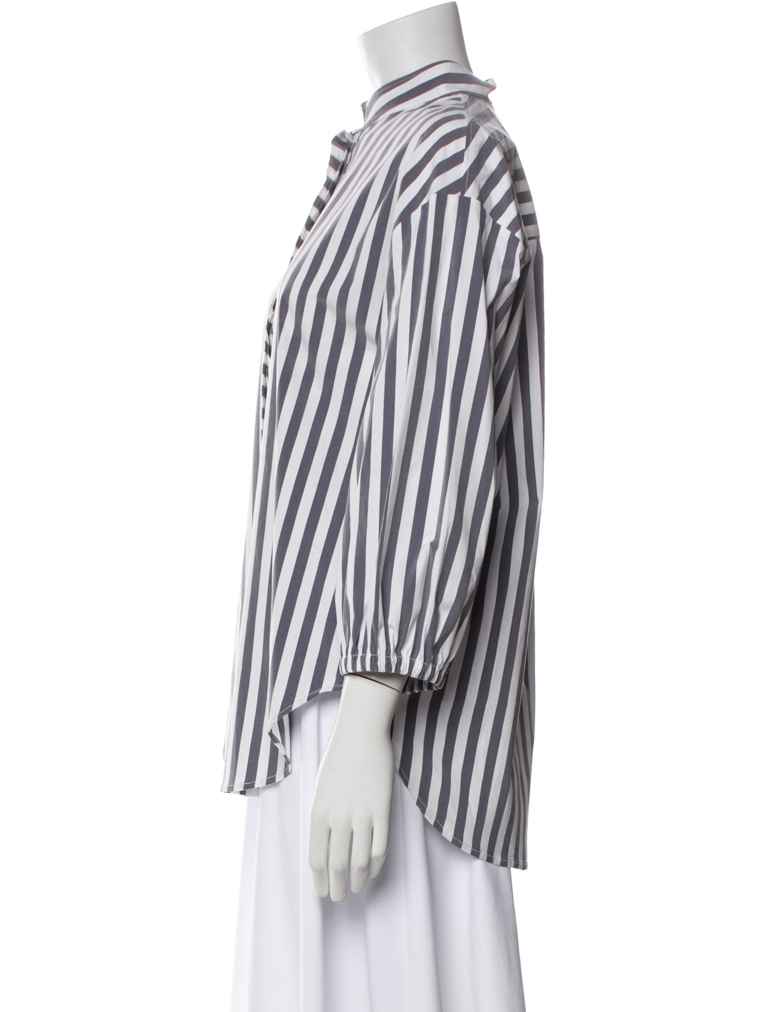 Piazza Sempione Striped Mock Neck Button-Up Top