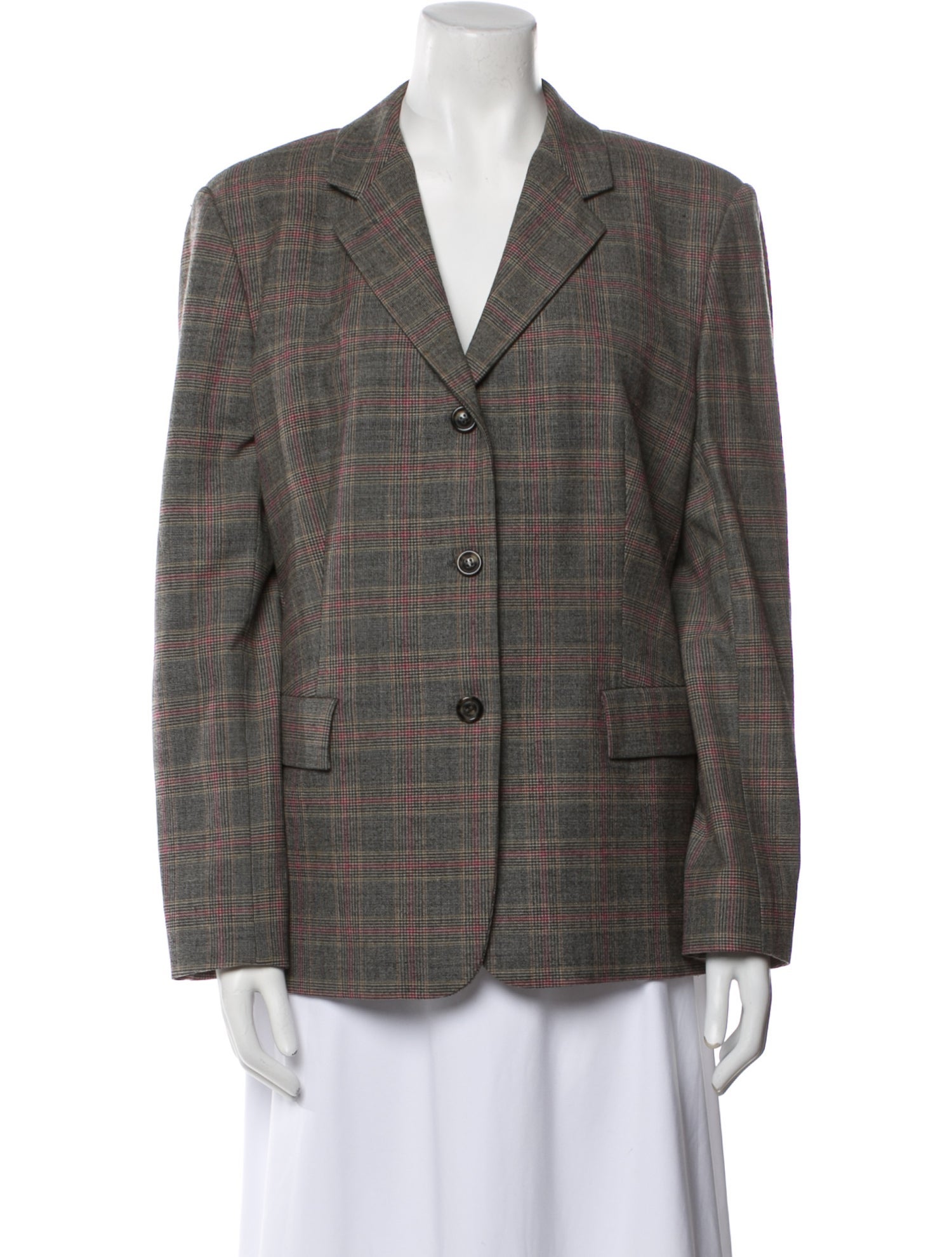 Piazza Sempione Virgin Wool Plaid Print Blazer