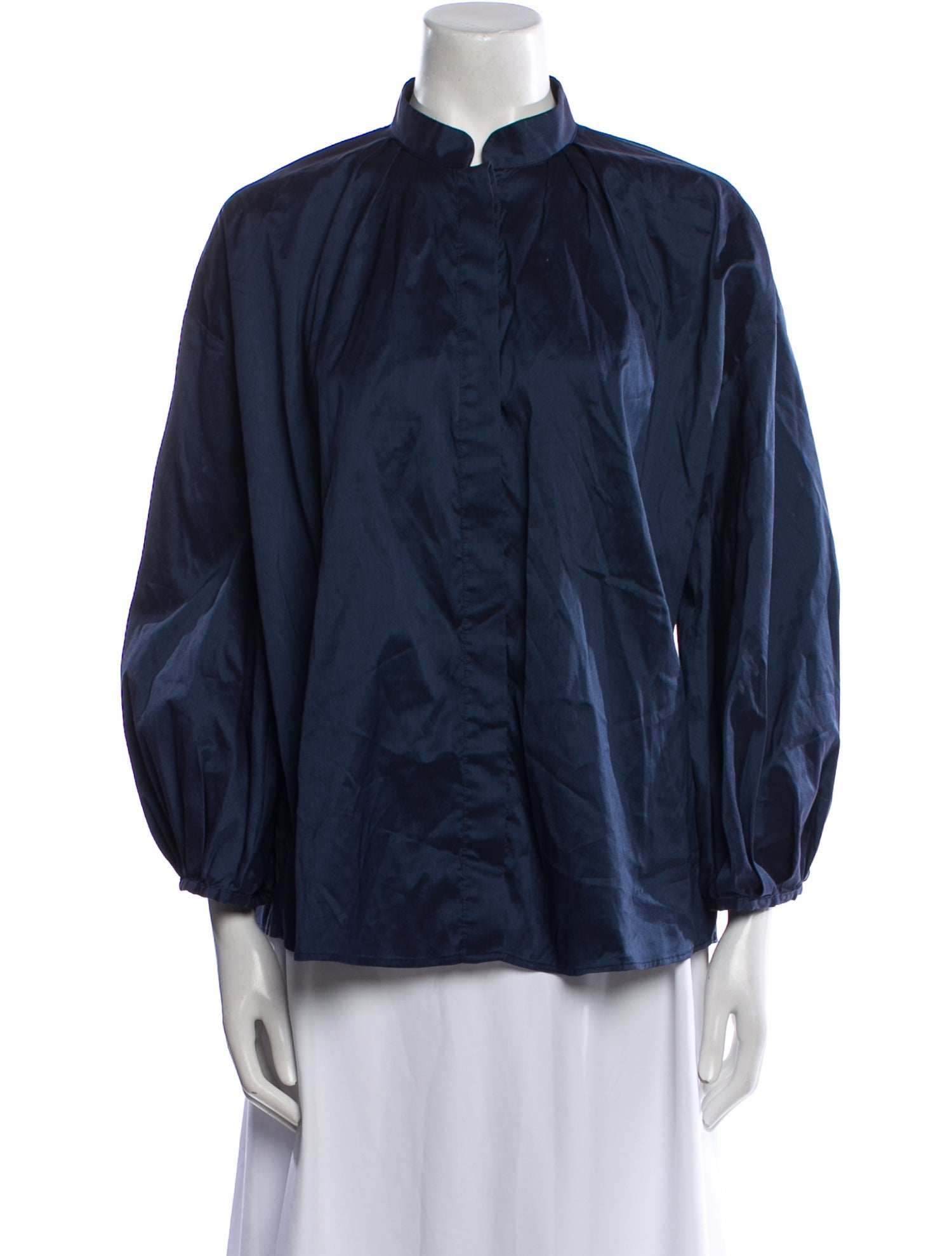 Piazza Sempione Mock Neck Three-Quarter Sleeve Button-Up Top