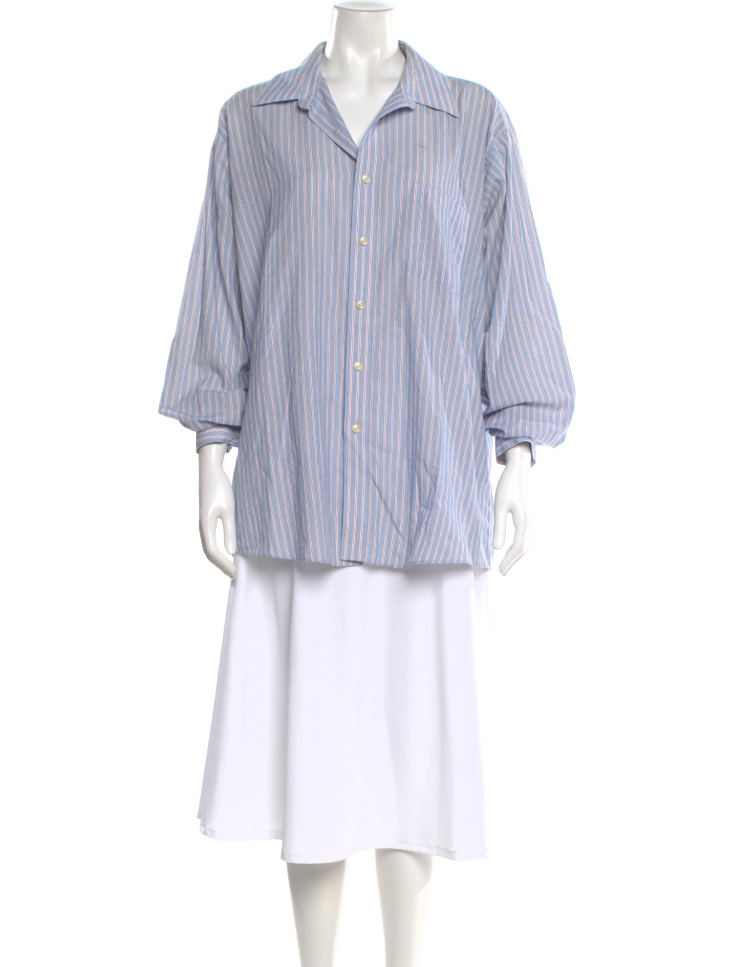 Pierre Cardin Striped Three-Quarter Sleeve Button-Up Top