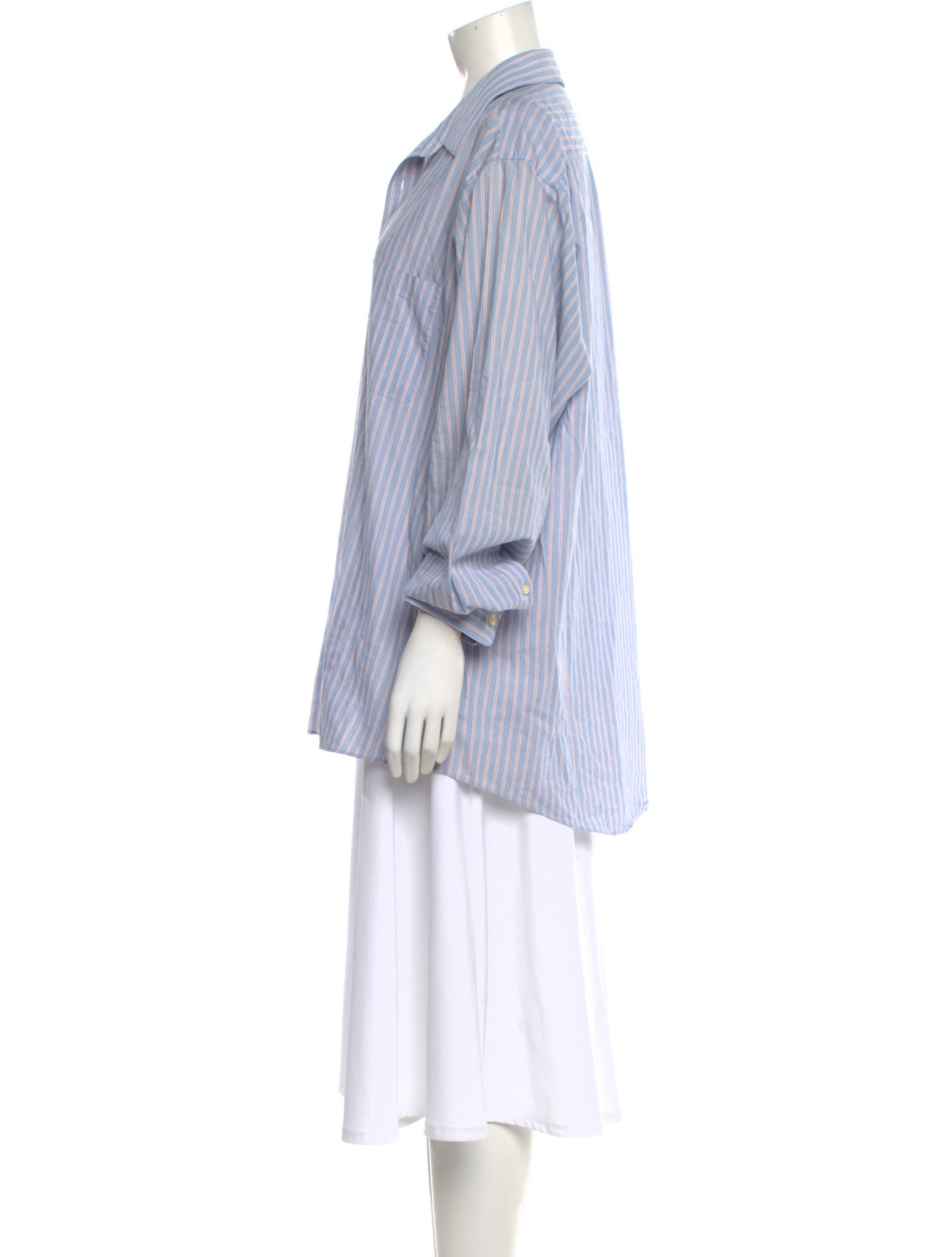 Pierre Cardin Striped Three-Quarter Sleeve Button-Up Top