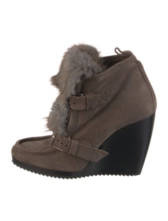 Pierre Hardy Suede Fur Trim Lace-Up Boots
