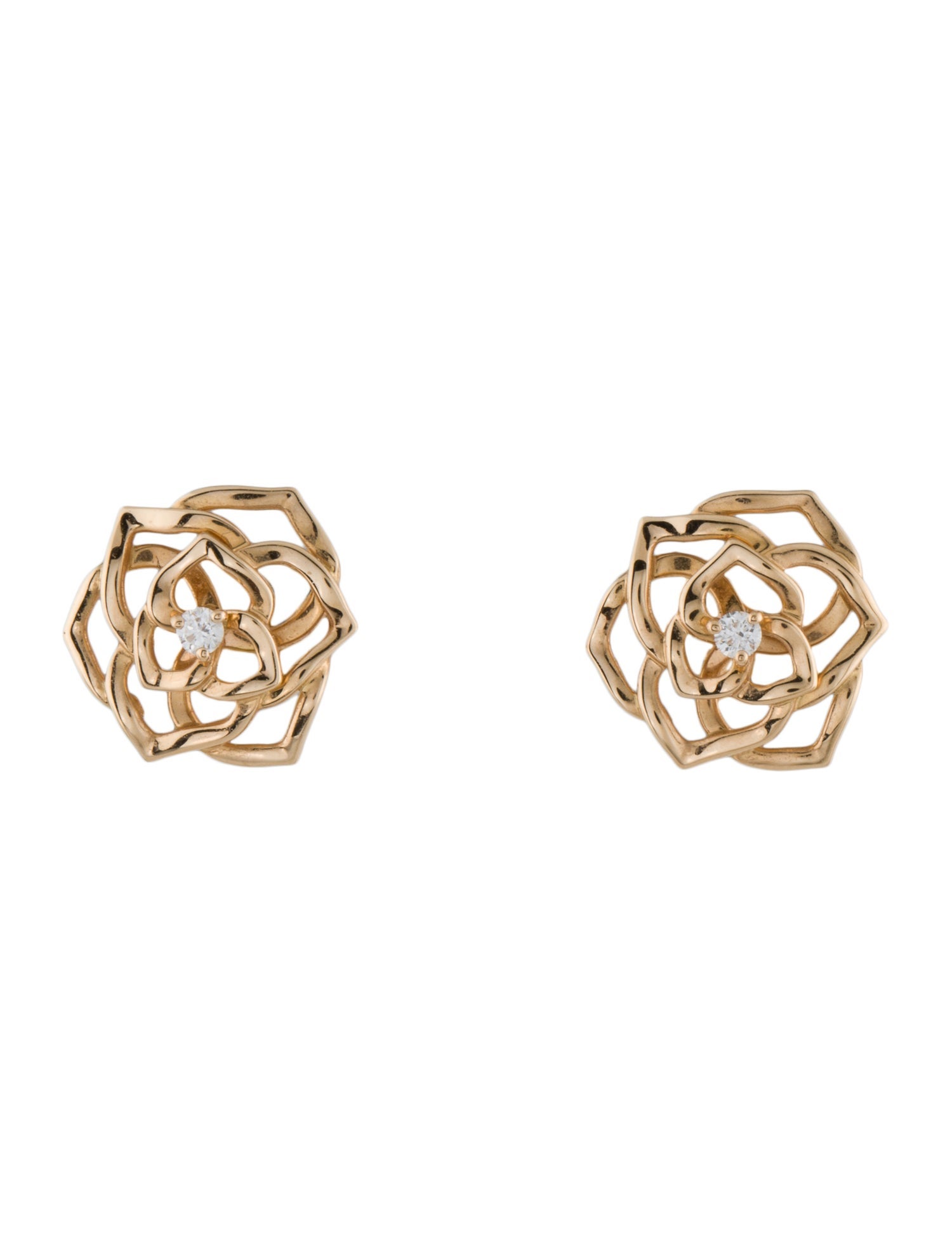 Piaget 18K Diamond Rose Lace Stud Earrings