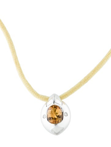 Piaget Pendant Necklace Vintage 18K Citrine & Diamond Silk Cord