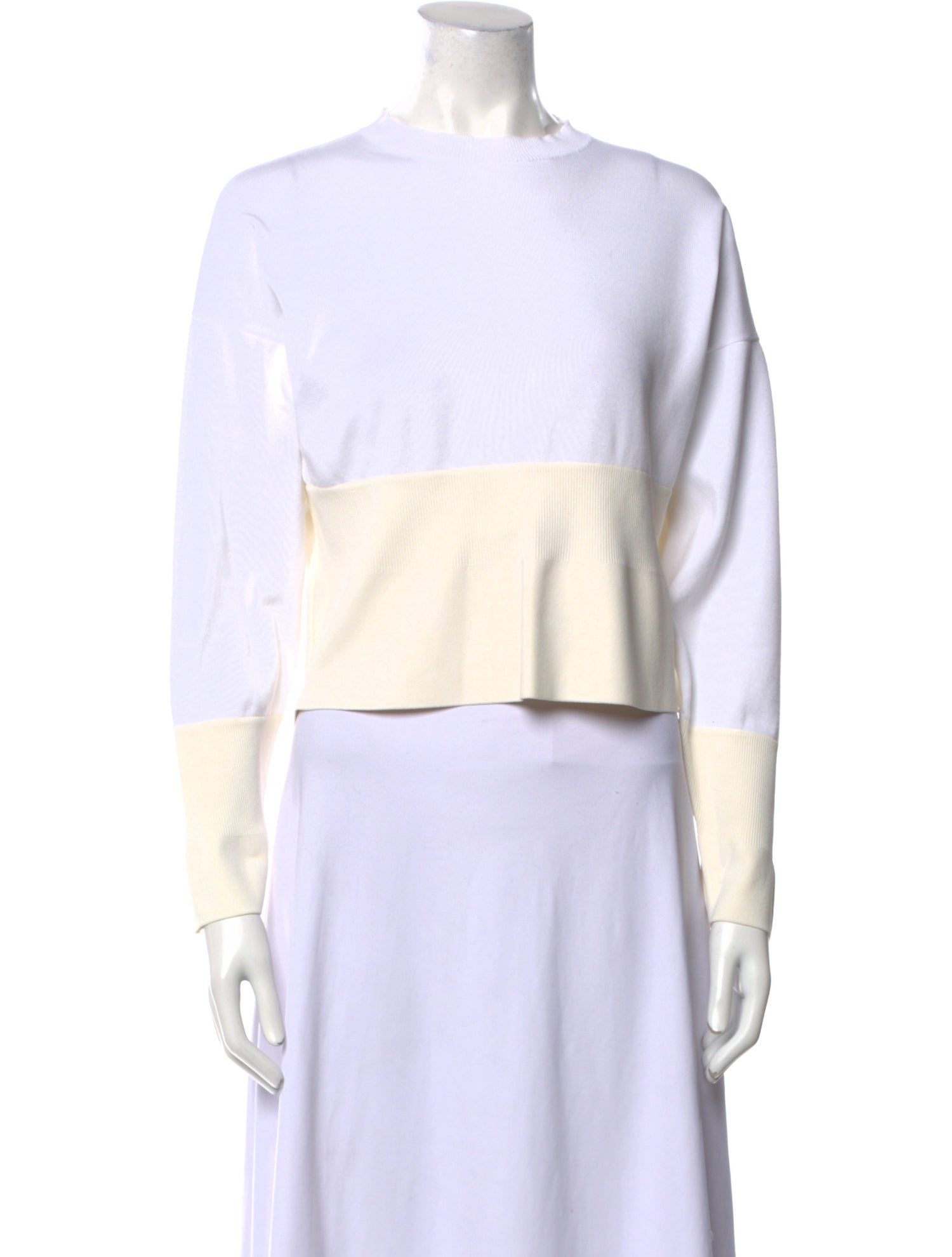 PLAN C Crew Neck Long Sleeve Crop Top