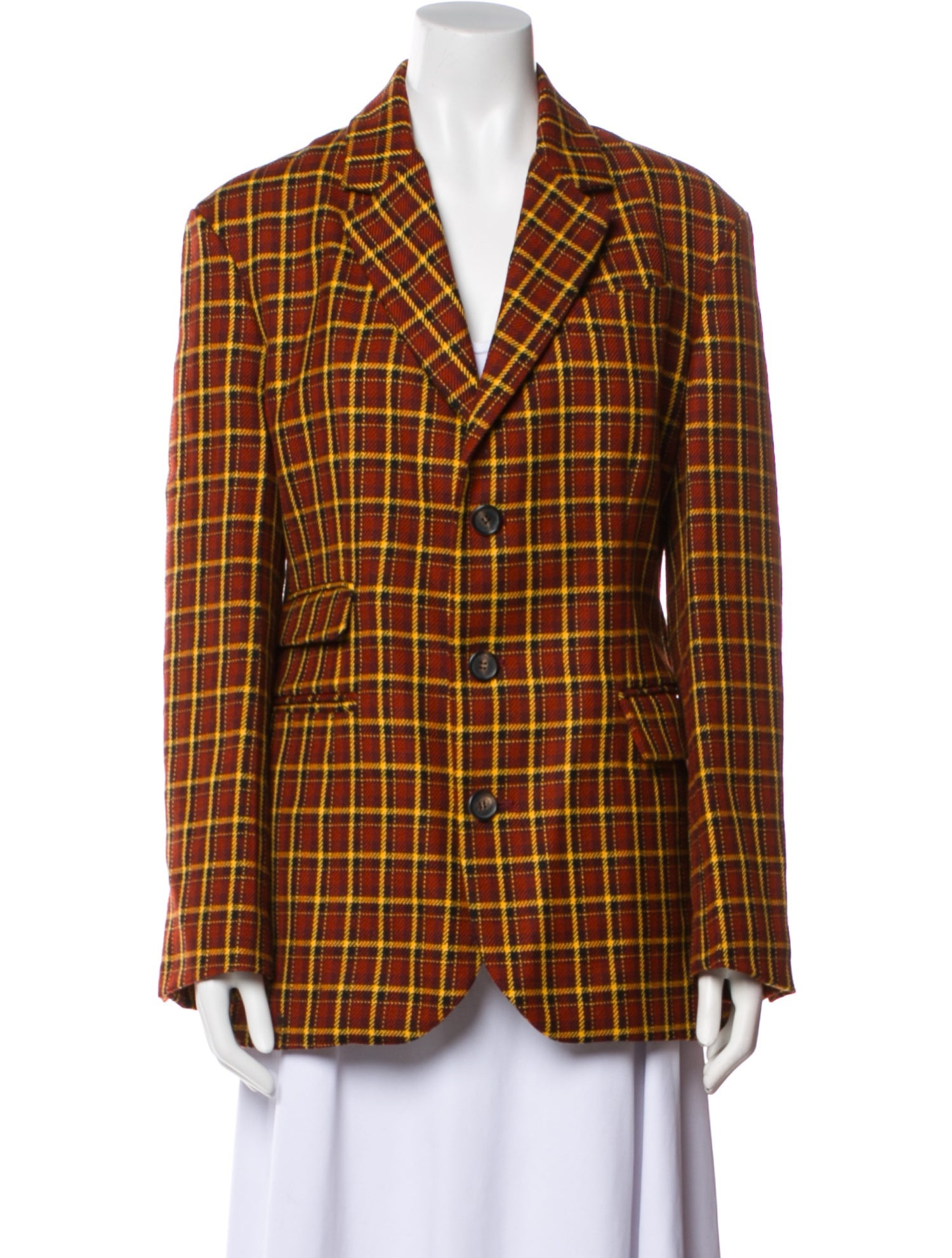 PLAN C Wool Plaid Print Blazer