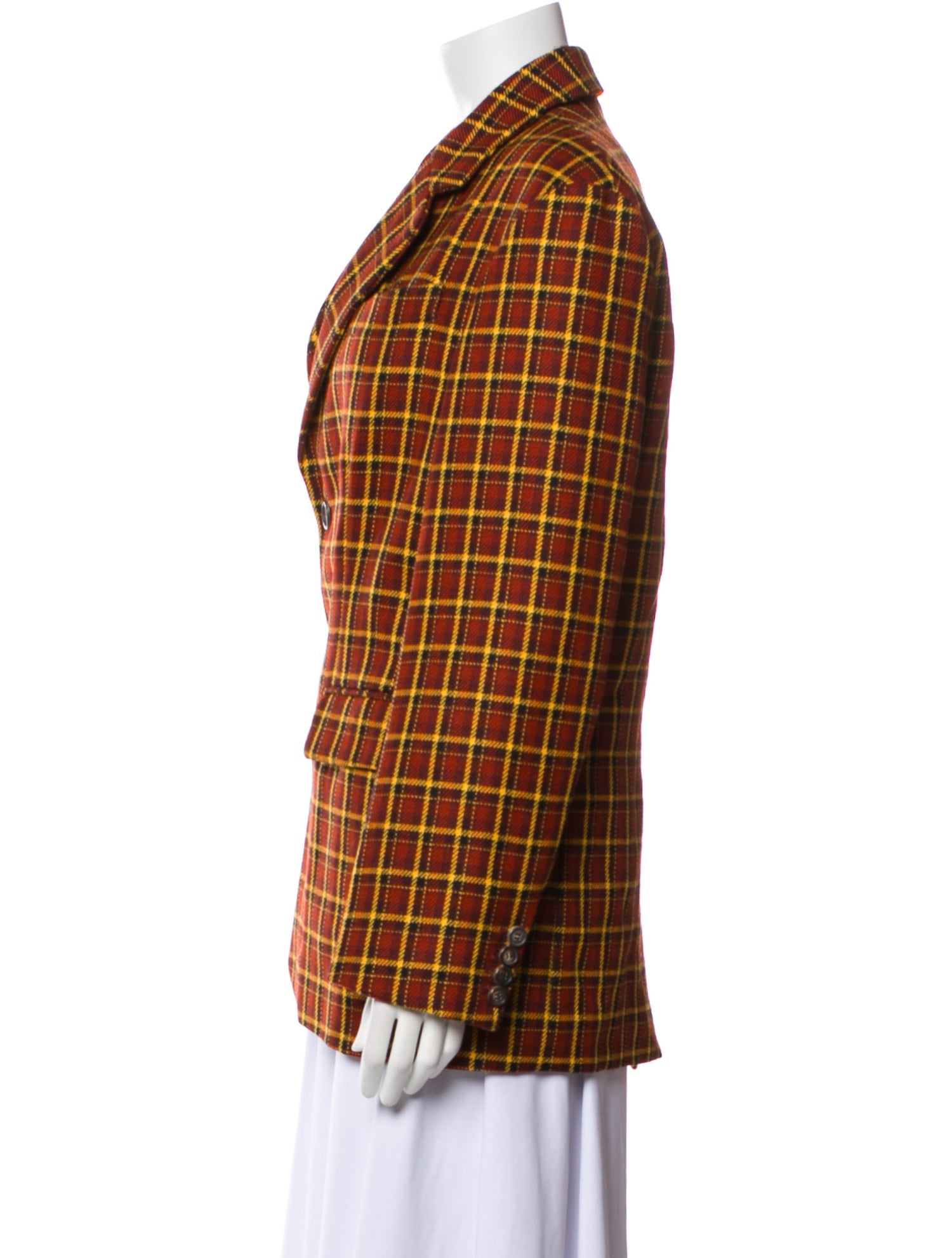 PLAN C Wool Plaid Print Blazer