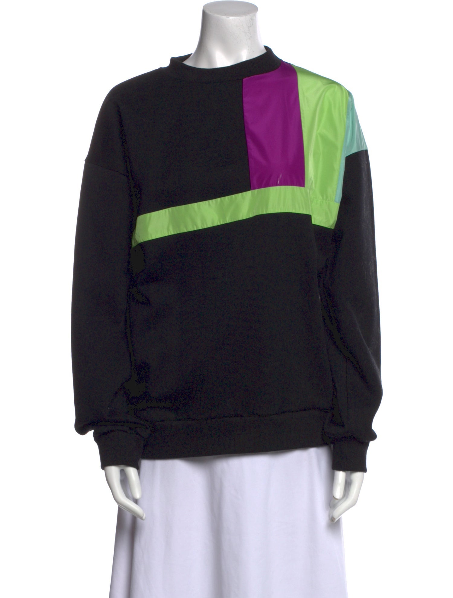 PLAN C Colorblock Pattern Crew Neck Sweatshirt