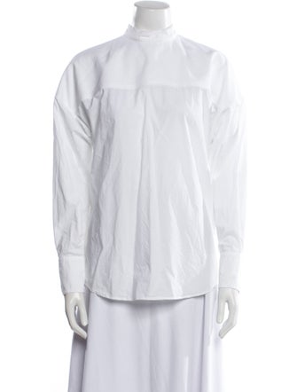 PLAN C Mock Neck Long Sleeve Button-Up Top