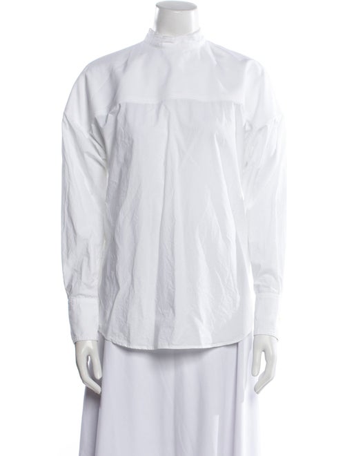 PLAN C Mock Neck Long Sleeve Button-Up Top