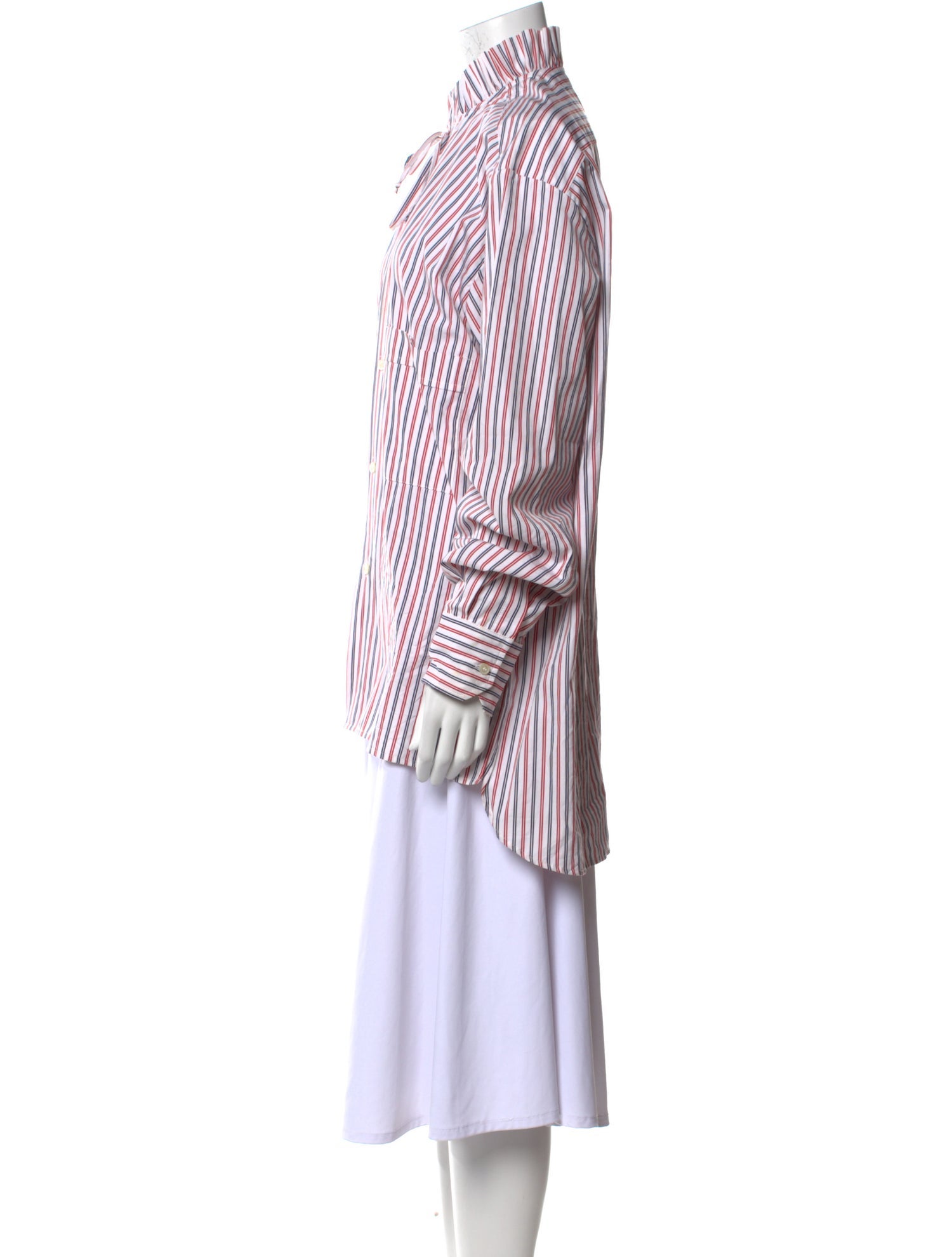 PLAN C Striped Mock Neck Button-Up Top