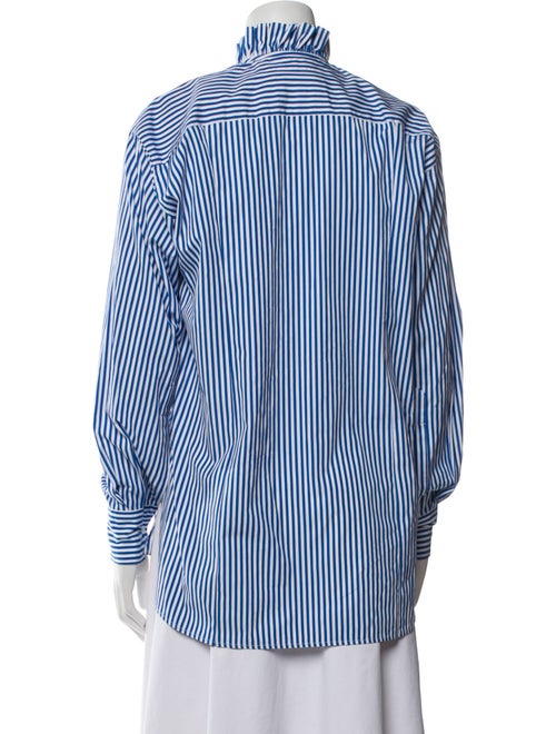 PLAN C Striped Mock Neck Button-Up Top