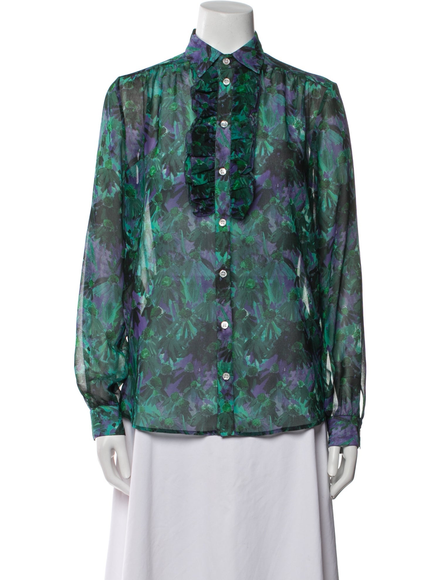 PLAN C Floral Print Mock Neck Button-Up Top