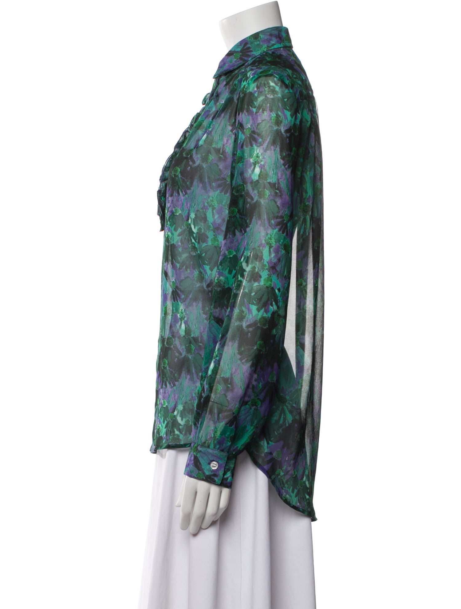 PLAN C Floral Print Mock Neck Button-Up Top